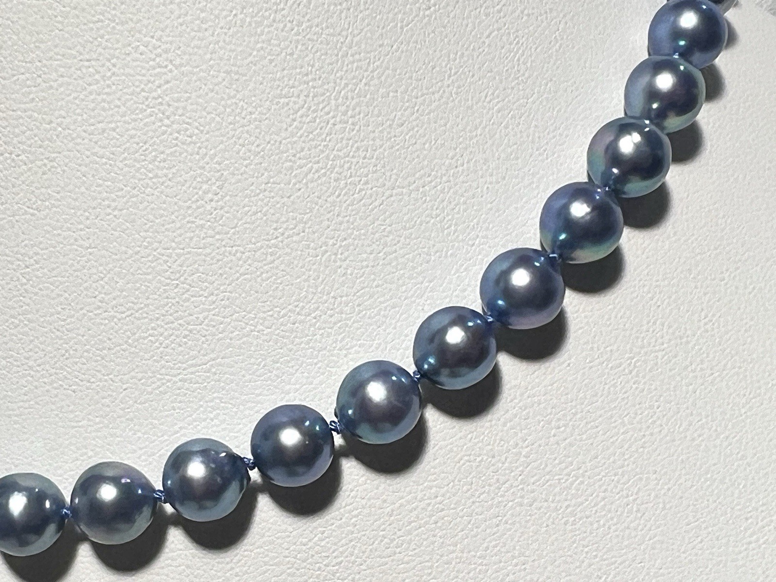 Japanese Blue Saltwater Akoya Pearl 15.25” Necklace 7.4-7.9mm St Silver Clasp