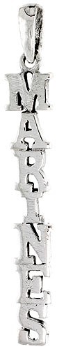 925 Sterling Silver US Marines Vertical Word Pendant 1 1/2 Inch (38mm) Tall