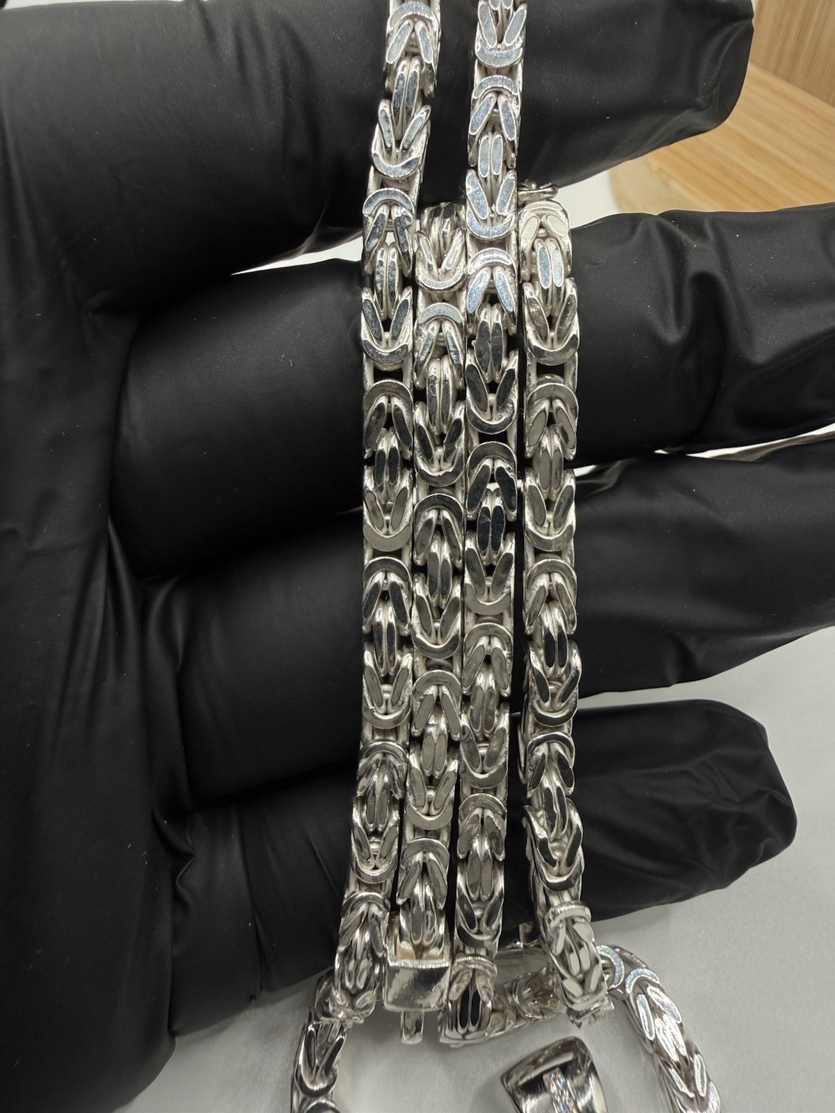 22” 4mm Sq Byzantine Sterling 925 W a Moissanite 925 Cross Pendant