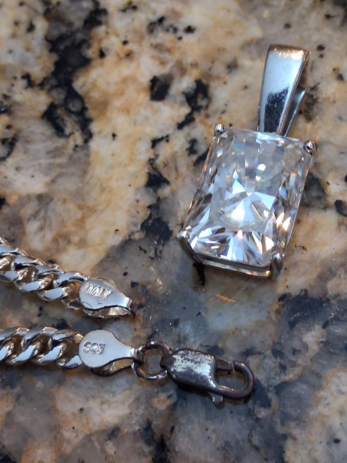 18ct Cut Radiant Cut Moissanite Pendant D VVS1 and 30 Inch Chain 5mm 925 Silver