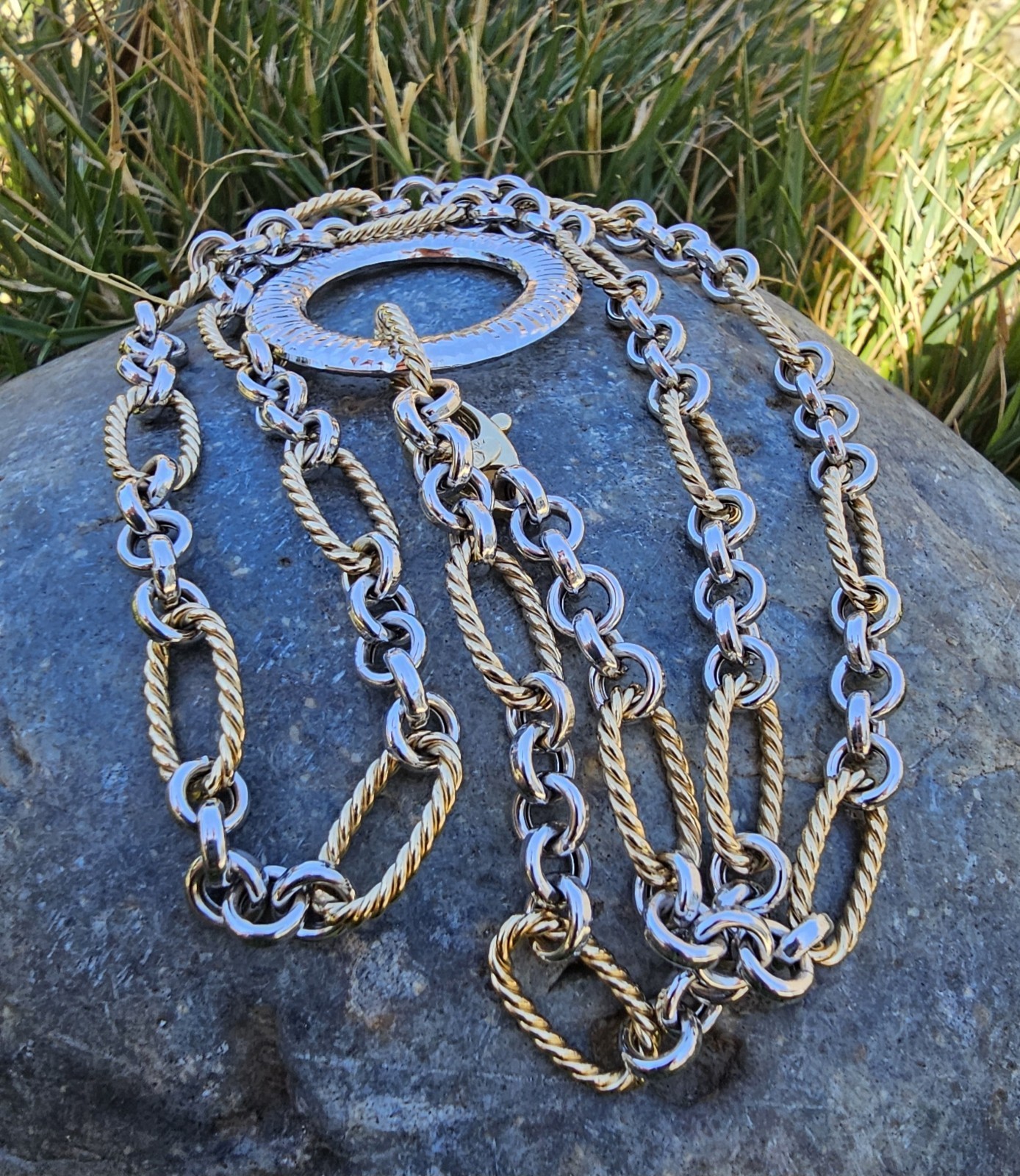 14k Solid Yellow & White Gold Chain Necklace Adjustable Up To 21.5″ ITALY 15.7gr