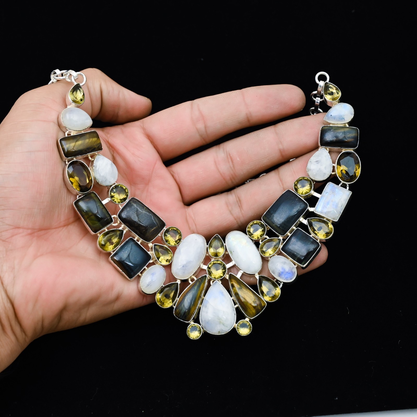 Rainbow Moonstone Gemstone 925 Sterling Silver Handmade Necklace Jewelry Gift