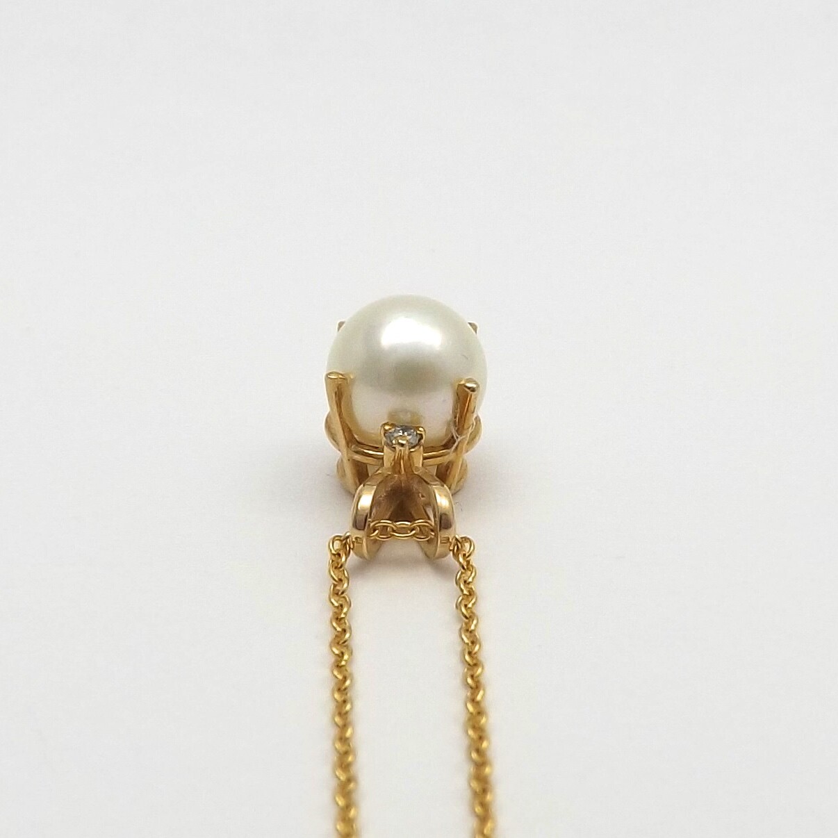 14k Gold Akoya Pearl Diamond Pendant Necklace June Birthstone 16in New