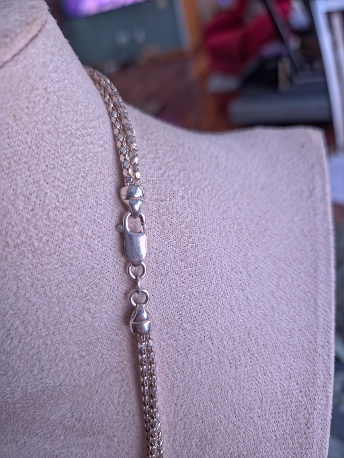 Sterling Silver Triple Strand Popcorn Chain Necklace 18″ Layered Lengths