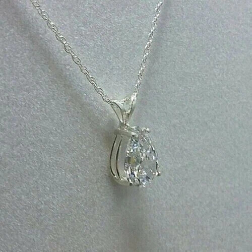 3Ct Pear Moissanite Solitaire Pendant Necklaces 14K White Gold Finish
