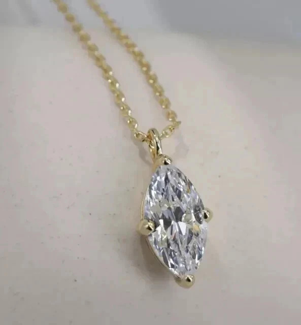 3Ct Marquise Cut Lab Created Diamond Teardrop 18″ Pendant 14k Yellow Gold Plated