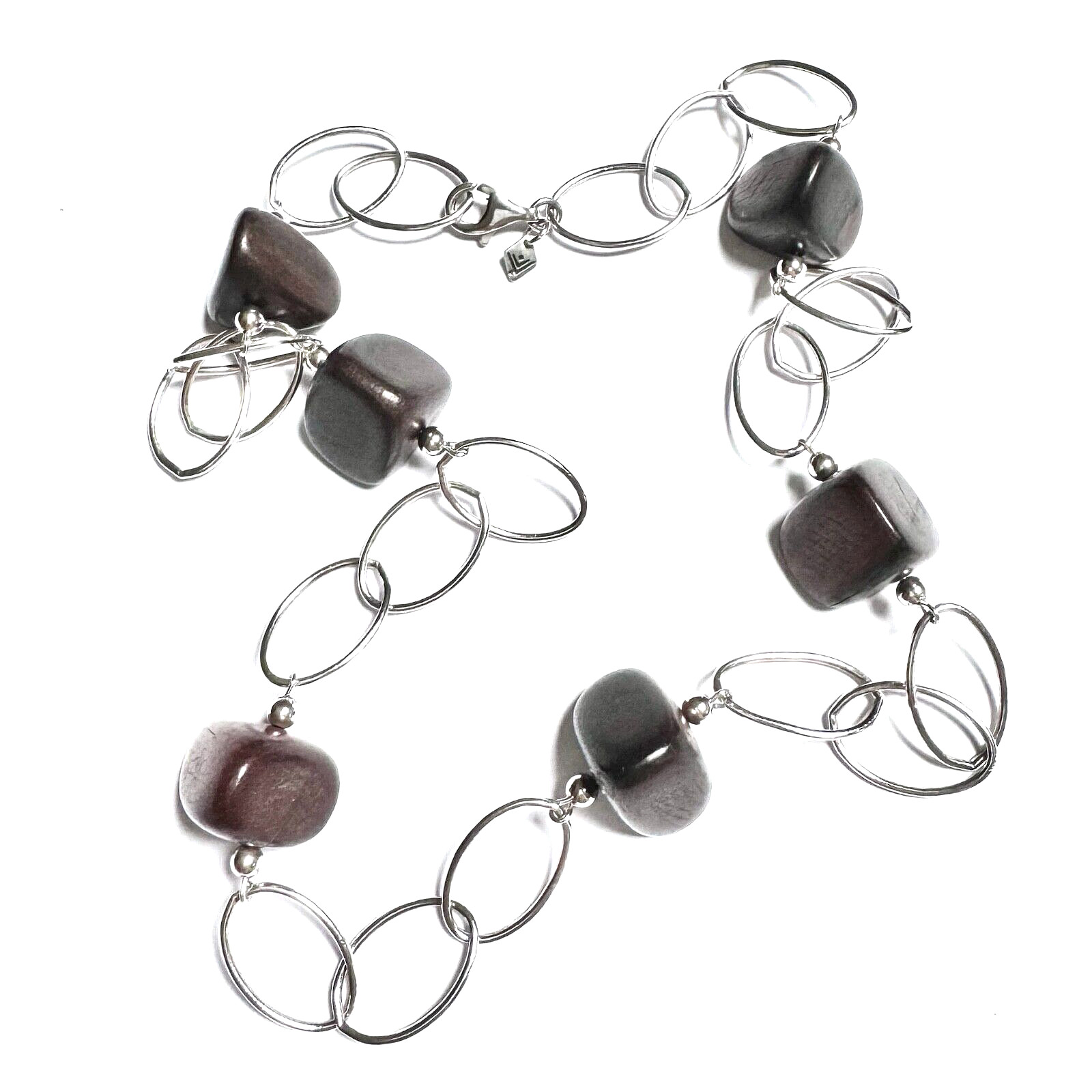SILPADA Necklace Sterling Link Ebony Wood N1359 VERY GOOD CONDITION