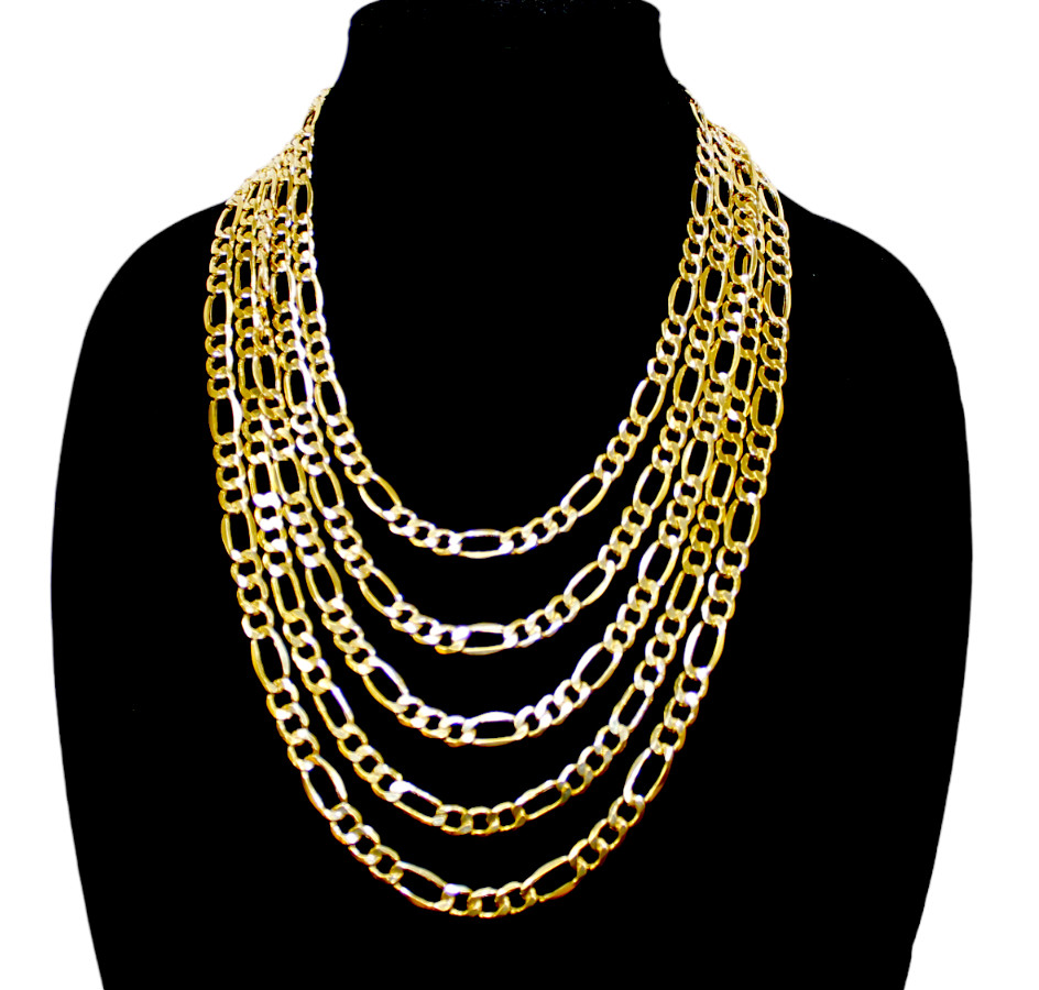 10K Yellow Gold Figaro Necklace Bracelet Chain Italian Real Gold 2mm-8mm 7″-30″