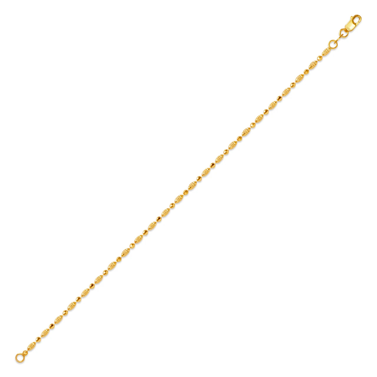 14K Yellow Gold Diamond Cut Bead Chain 7 inch Bracelet Lobster Lock