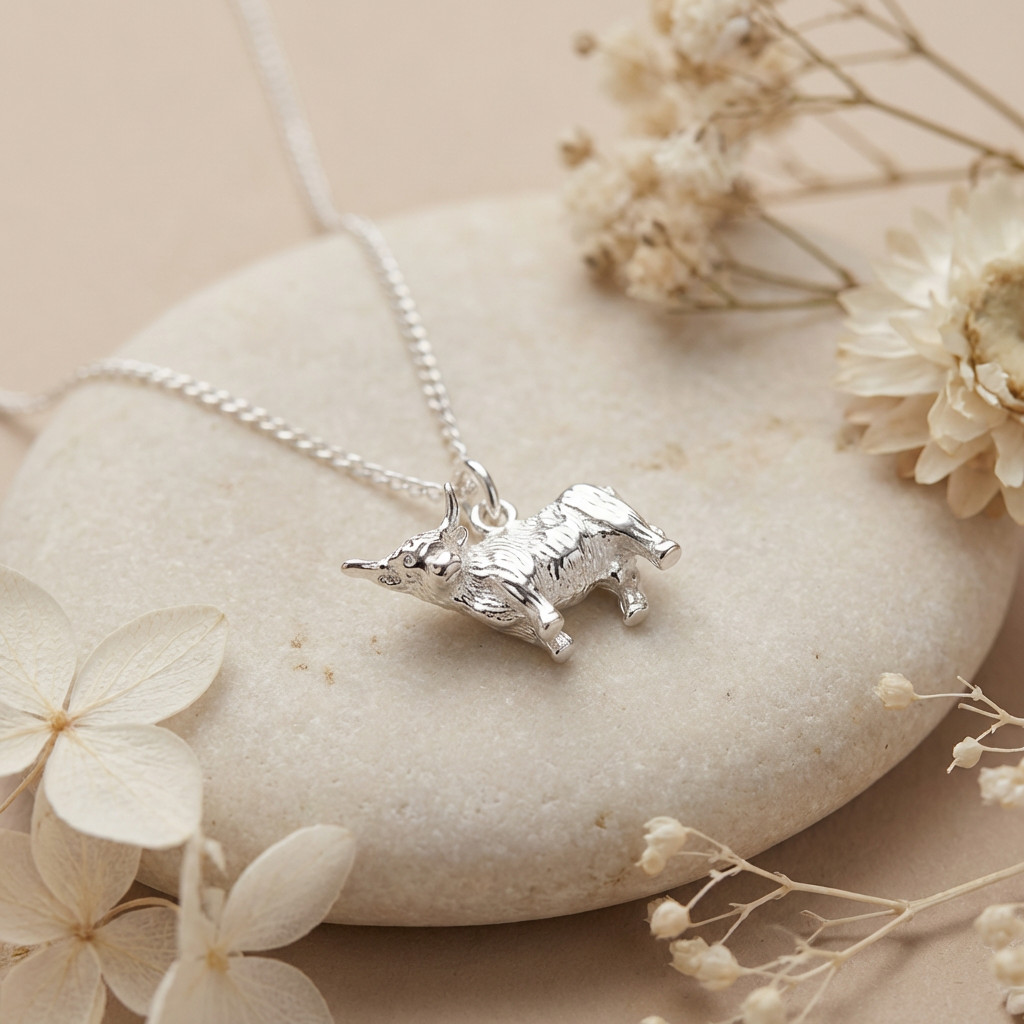 Scottish Necklace – silver highland cow pendant and 18 inch silver chain