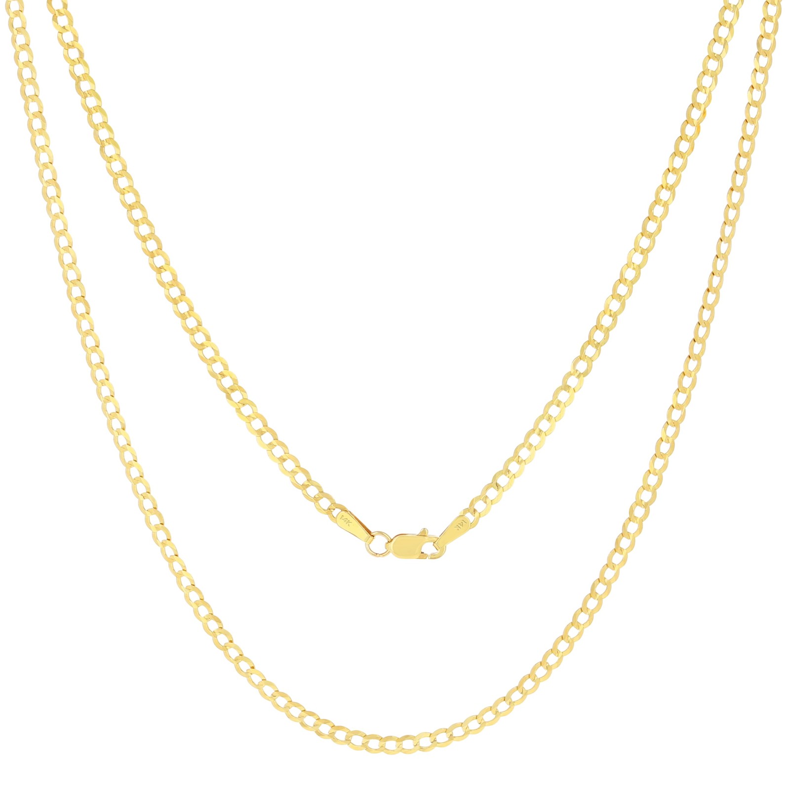 14K Yellow Gold 2.5mm Solid Curb Cuban Chain Link Mens Womens Necklace 22″