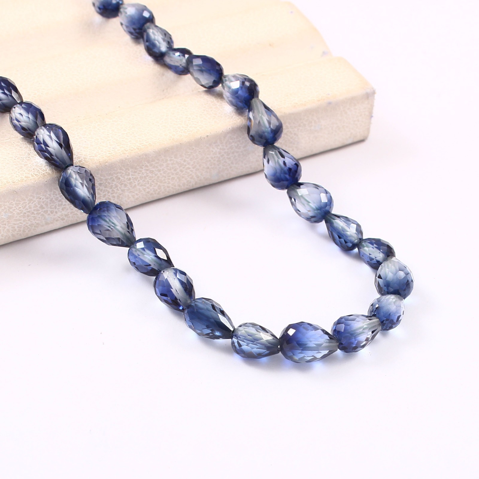 13″ Blue Sapphire Lab Grown Synthetic Pear Cut Teardrops Necklace Women Jewelry