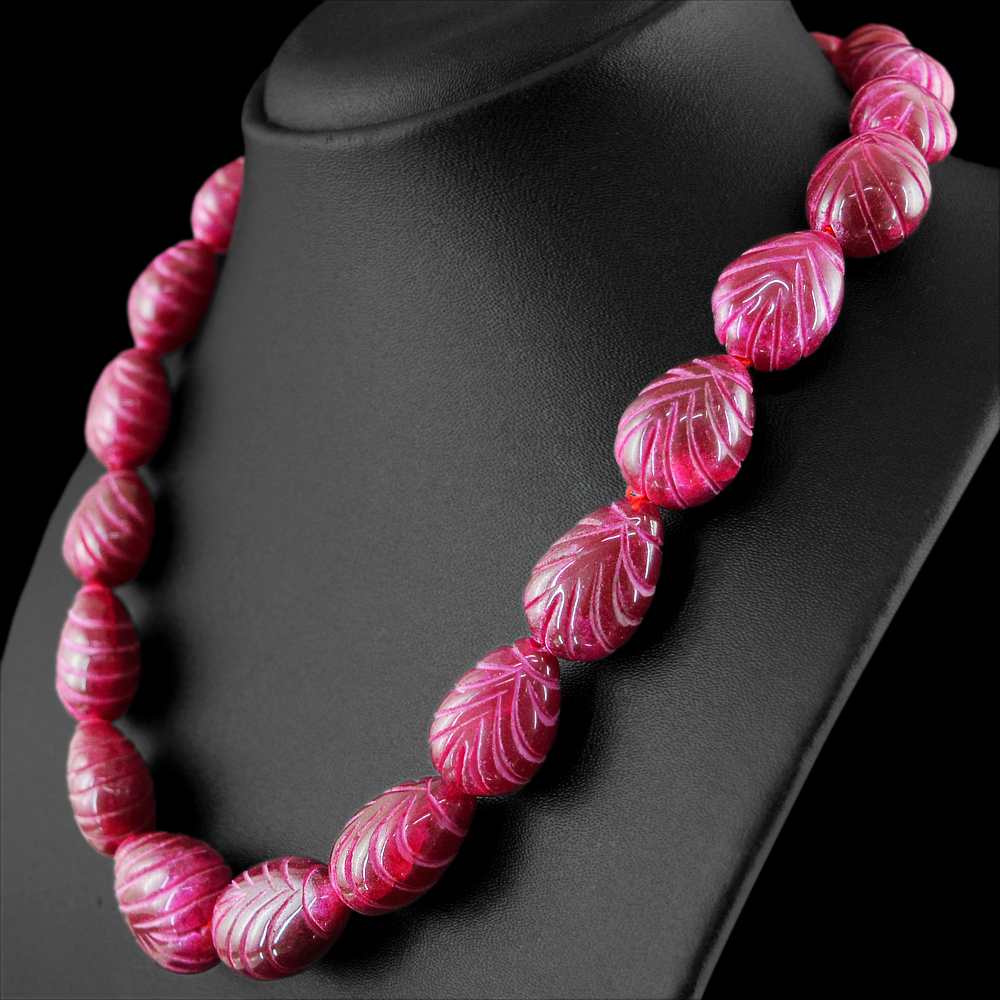 723.50 CTS ENHANCED RUBY PEAR SHAPE CARVED BEADS HAND MADE NECKLACE (DG)