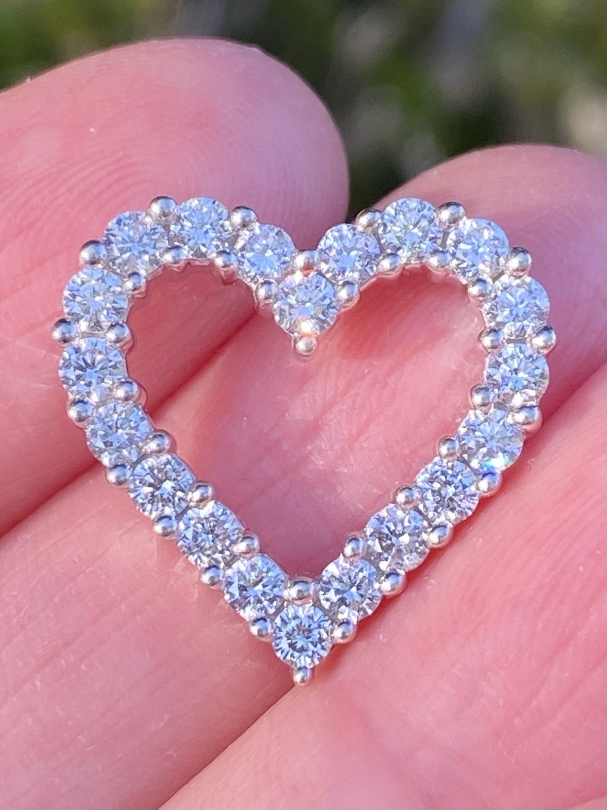 1.00CTW 100% Natural Diamond Open Heart Pendant 14k White Gold