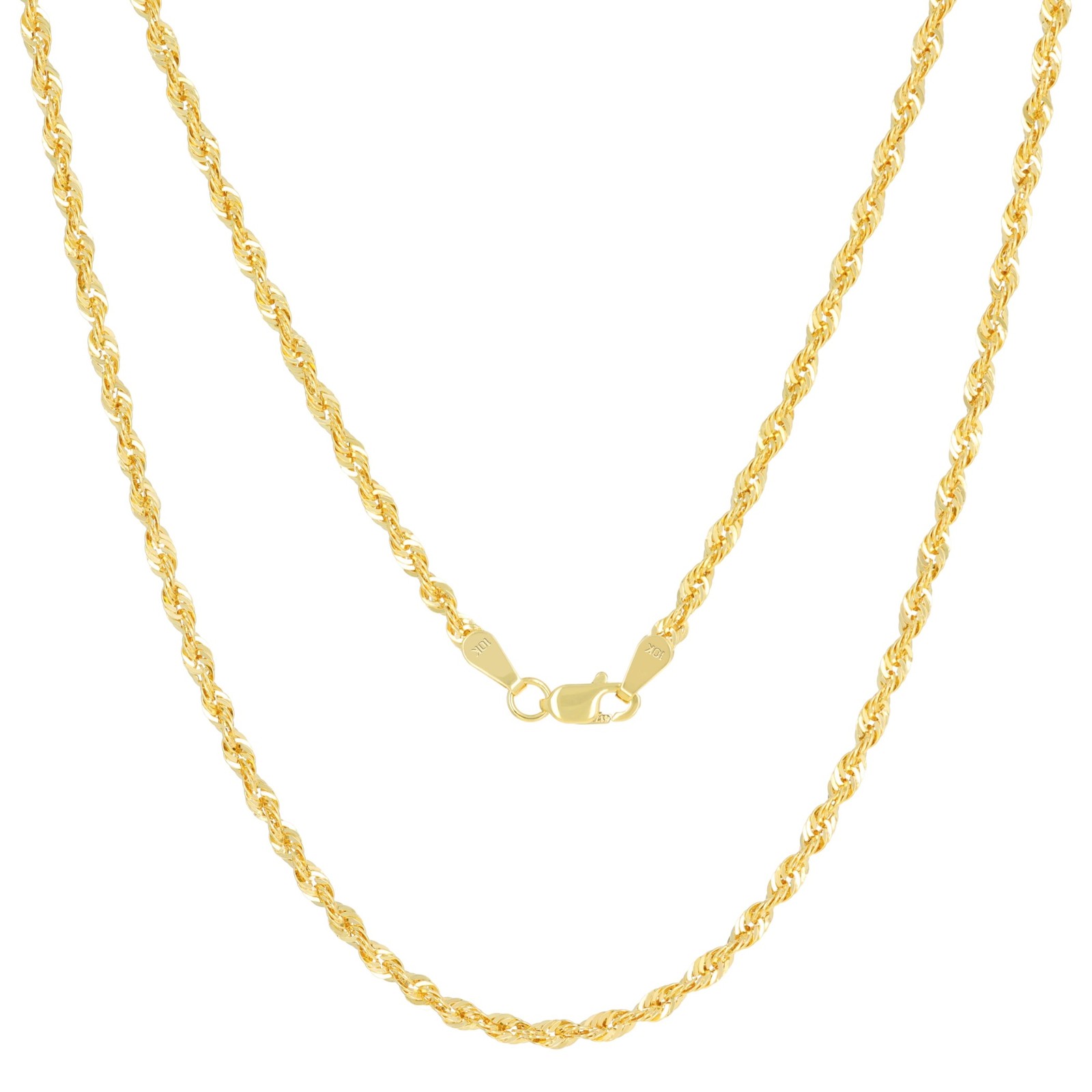 10K Yellow Gold 2.5mm Rope Chain Laser Diamond Cut Necklace Mens Womens 16″- 30″