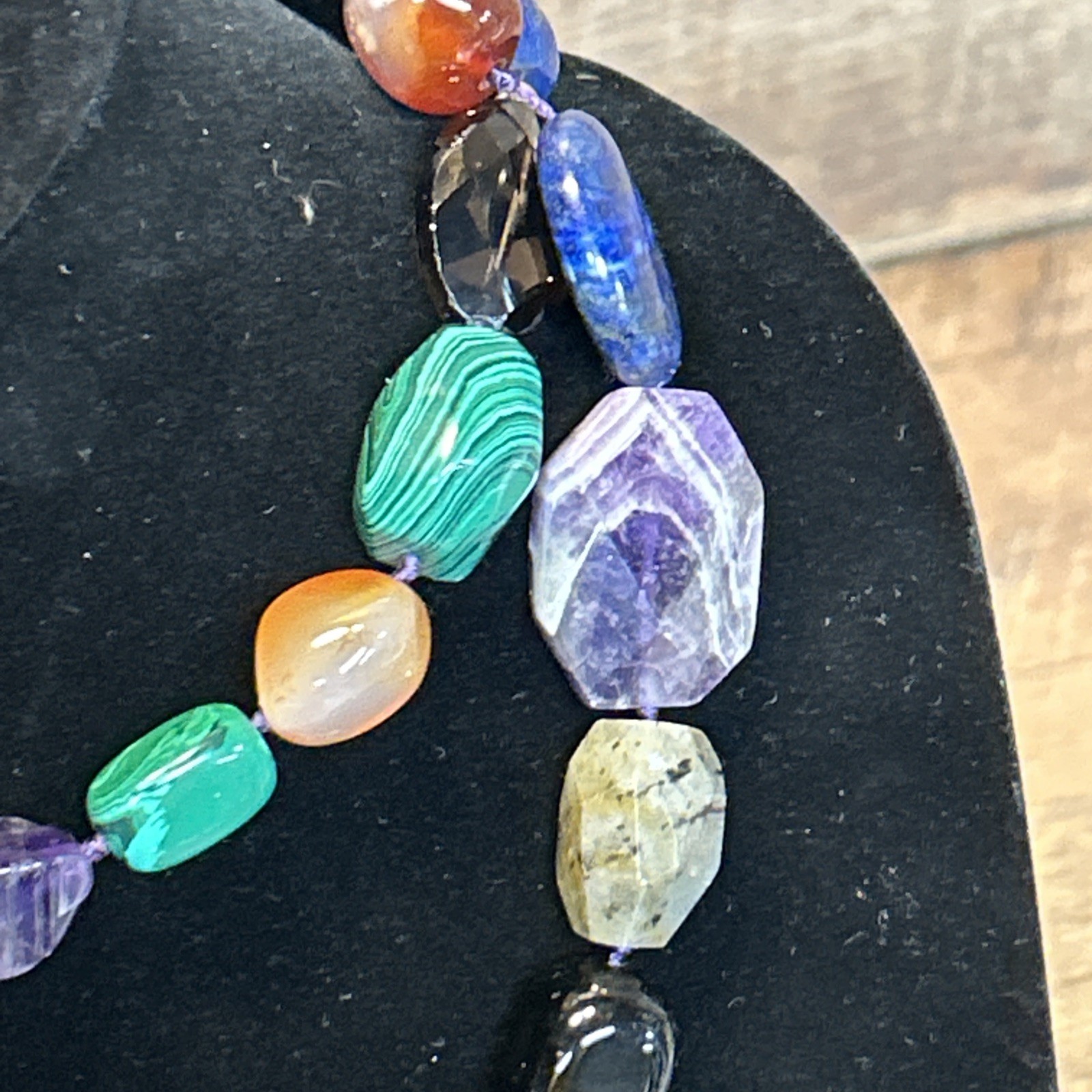 Large Multi Gemstone Necklace-14k Clasp-36in Long