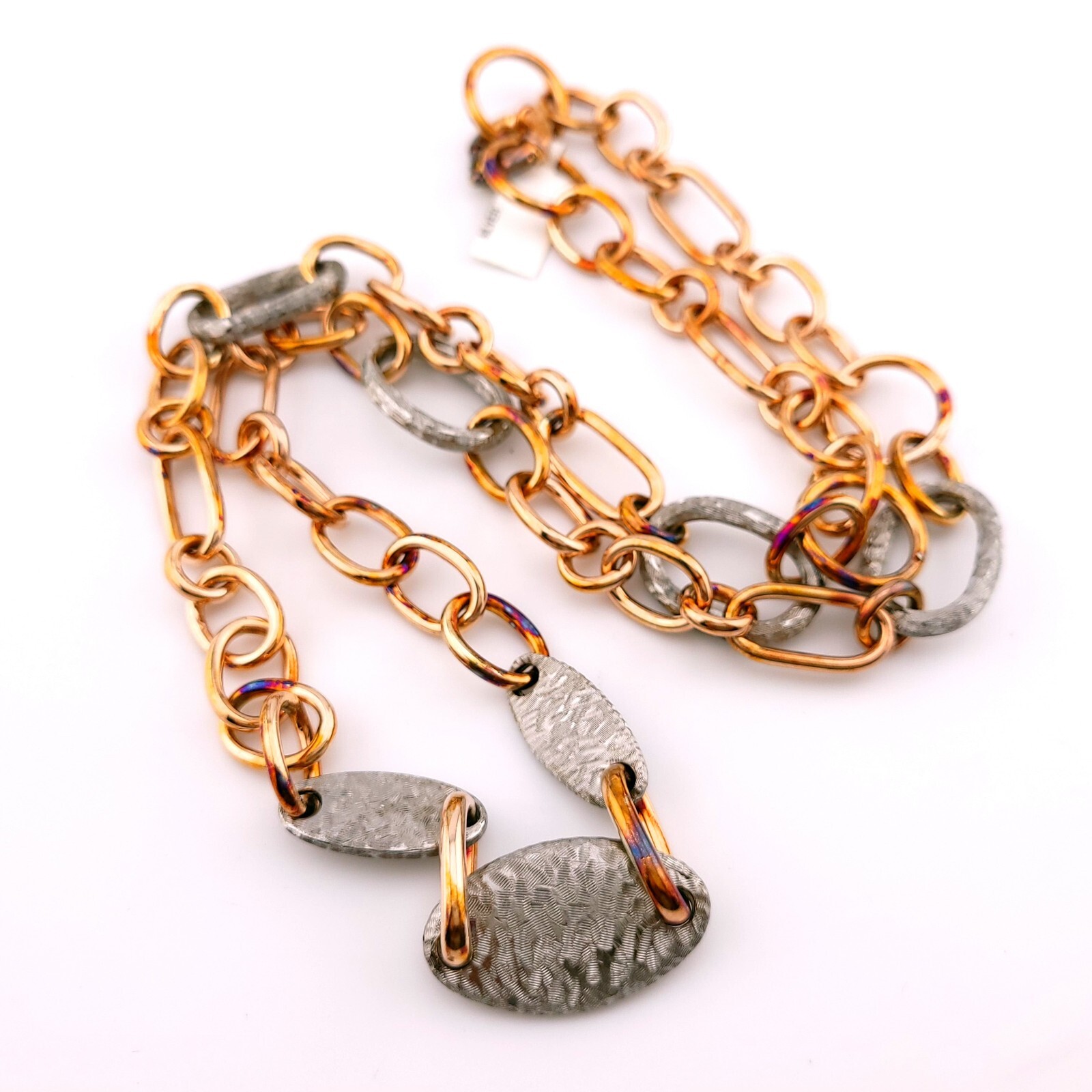 Daniel W. Danwak Sterling Silver Rose Gold Tone Large Chain Link 32″ In Necklace