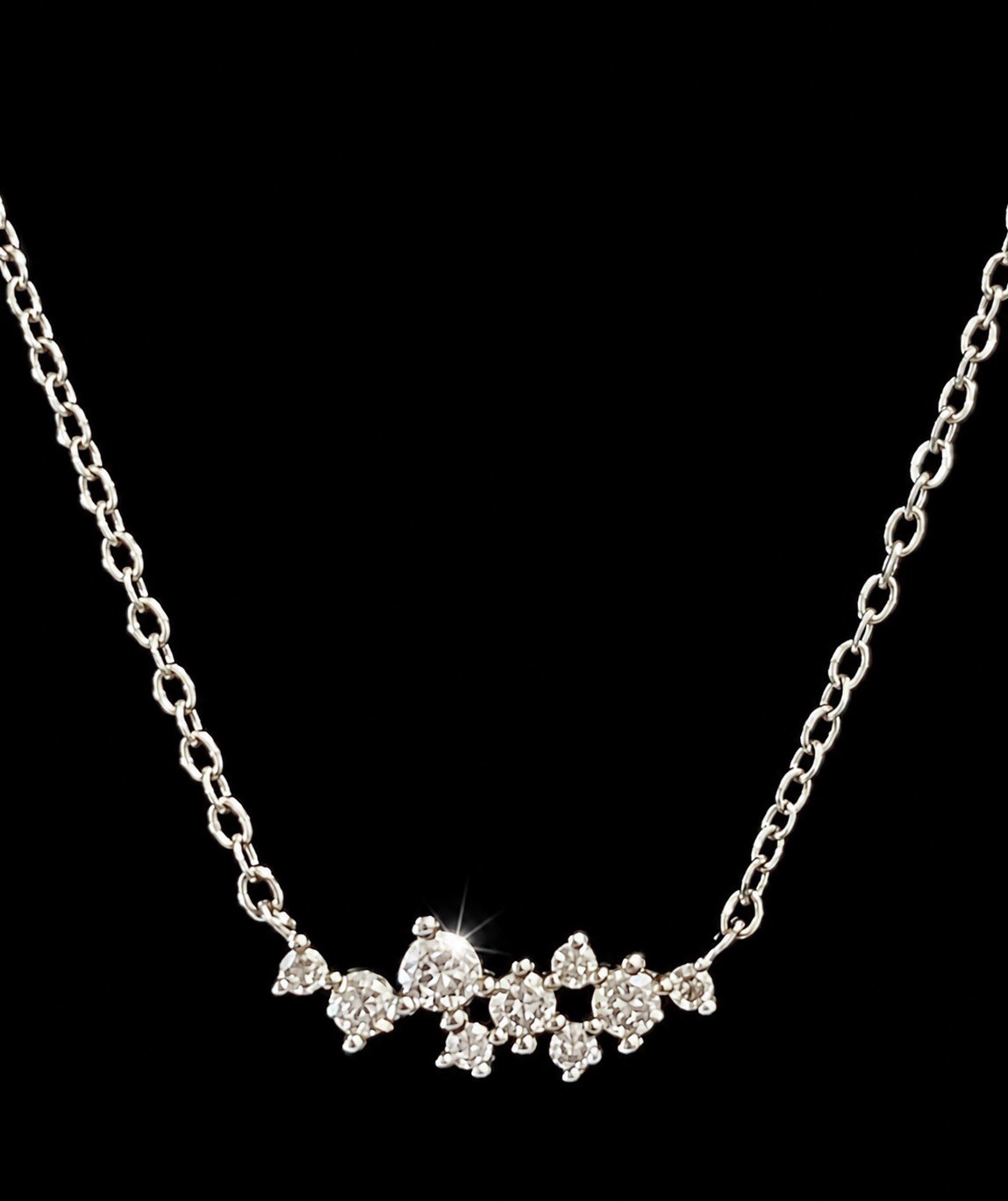 925 Silver Moissanite cluster Pendant Necklace 16” Adjustable Cable Chain