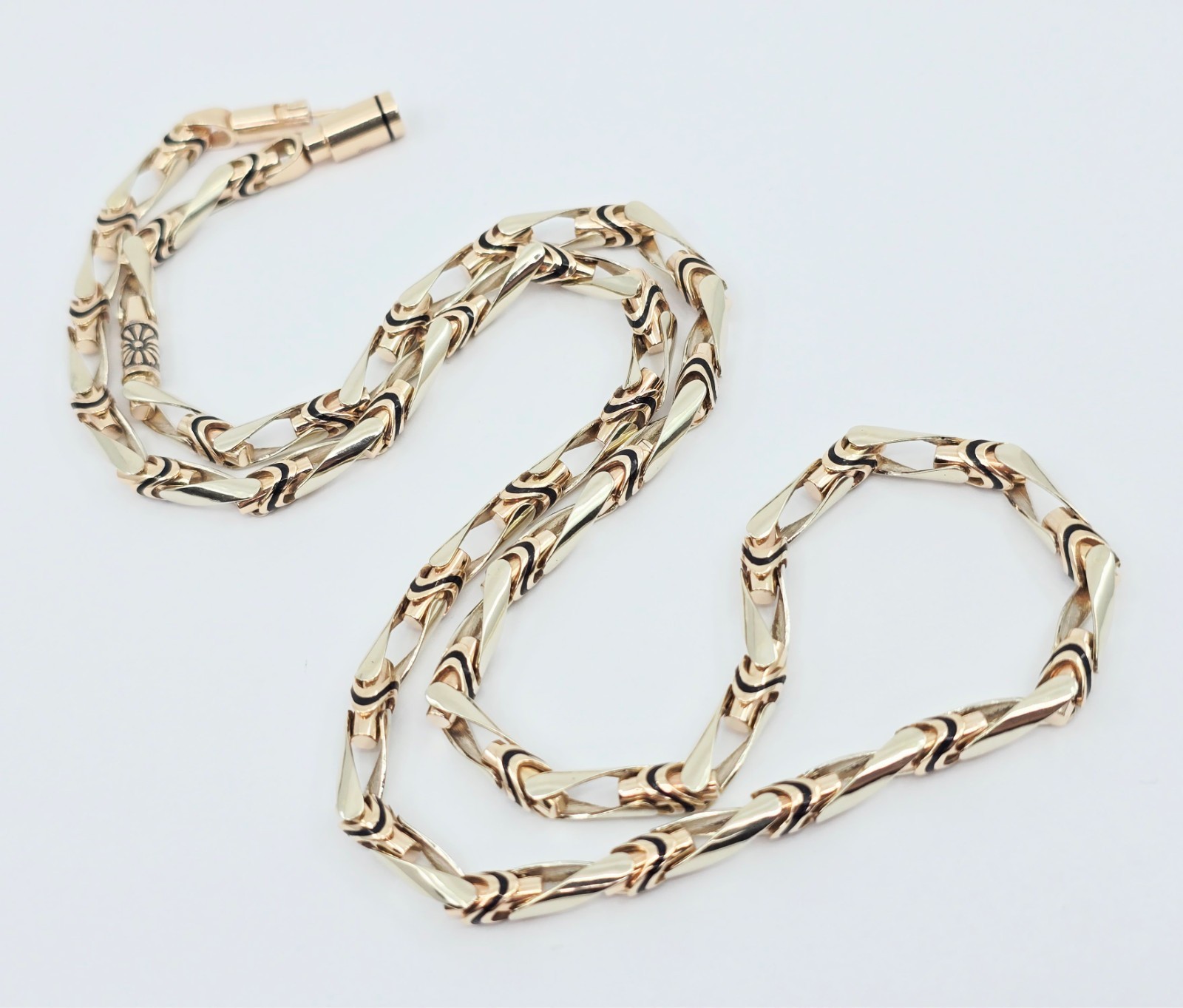 Fancy 14K Two Tone Multi Color Gold Custom Enamel Link Chain Necklace – 24.25″ L