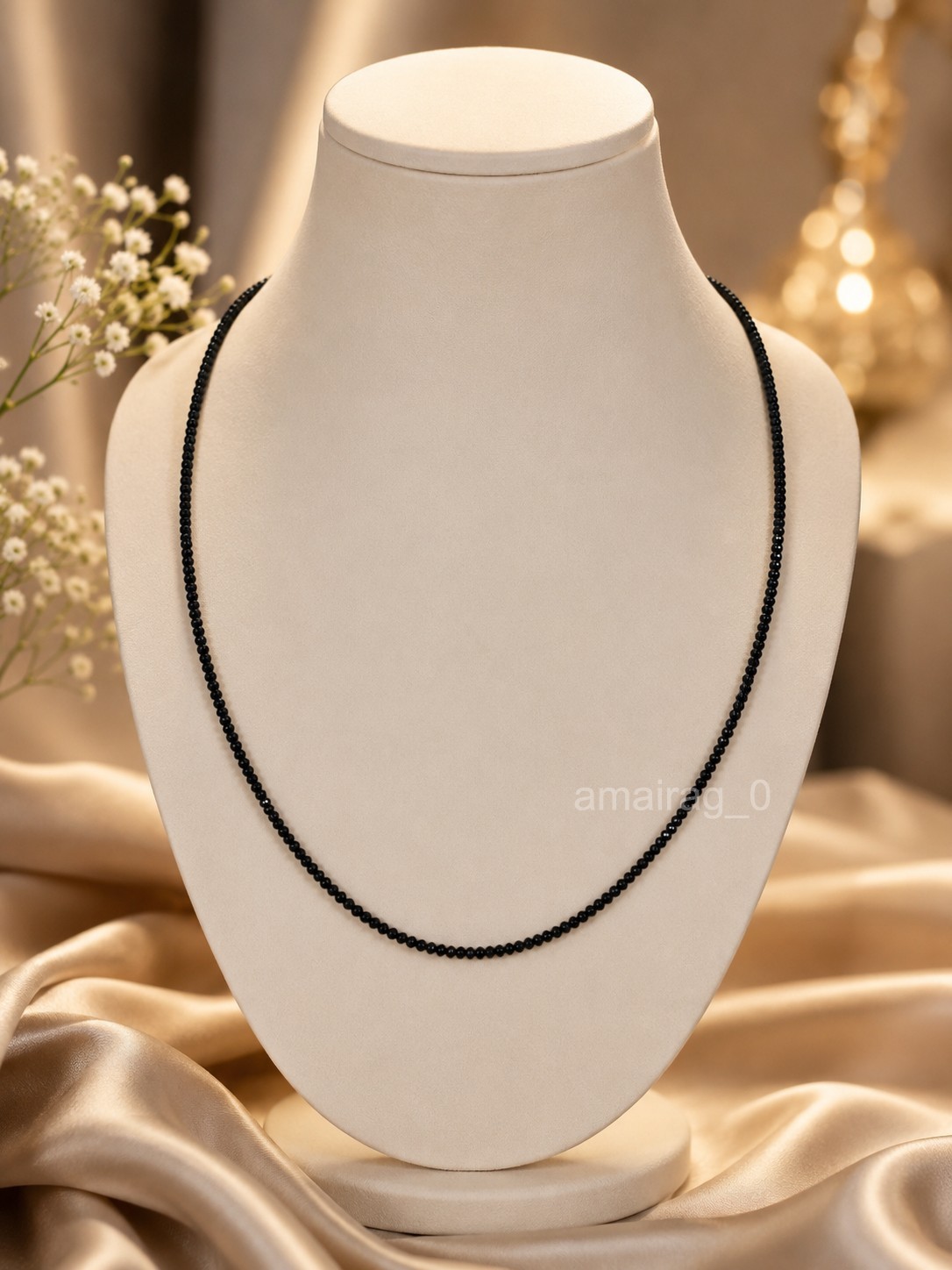 Black Diamond Necklace 28 Inch 2mm Round Faceted Carbonado Quality AAA Certified