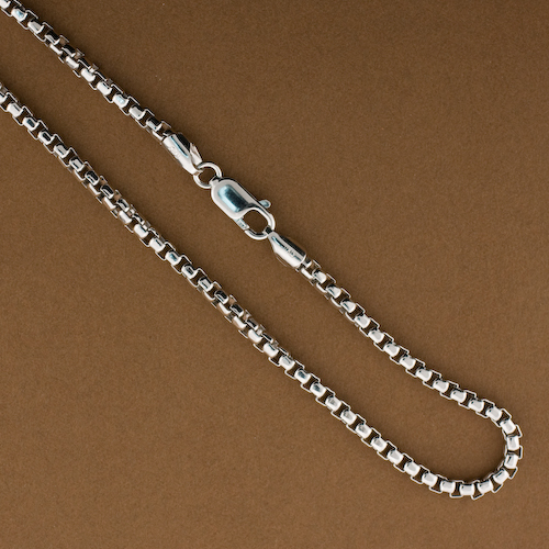 Sterling Silver 3mm Round Box Chain, 22 inches, .925 Sterling Silver Italian Cha