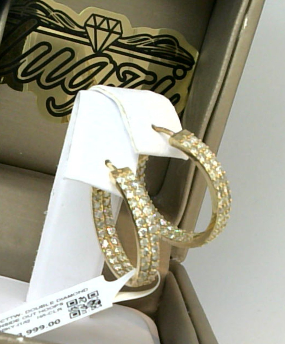 $3999-2CTTW💥CERTIFIED NATURAL Diamond INSIDE OUT HOOP EARRINGS💥10K YELLOW GOLD