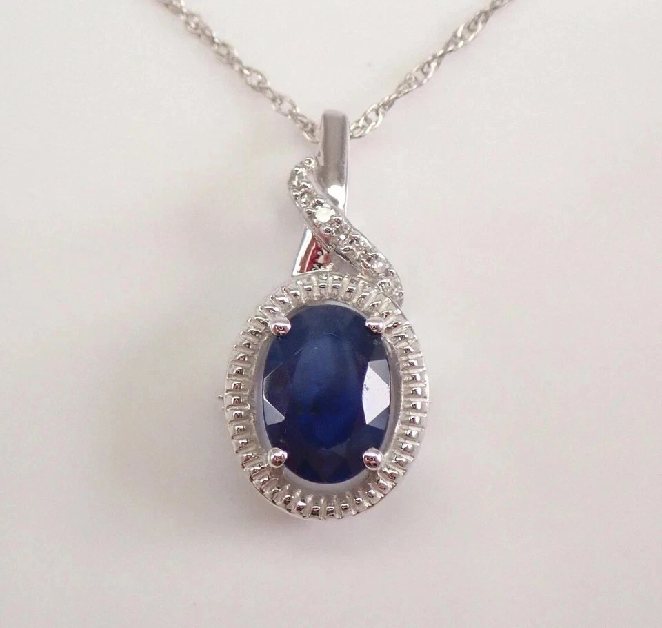 4.30Ct Oval Cut Natural Blue Sapphire & Diamond 14K White Gold Luxurious Pendant