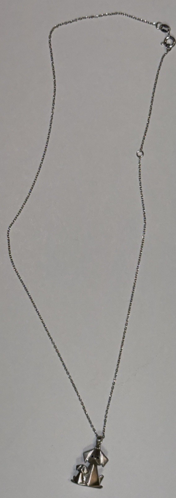 Sterling Silver 925 Origami Dog and Puppy Pendant Necklace .01ctw Black Diamonds