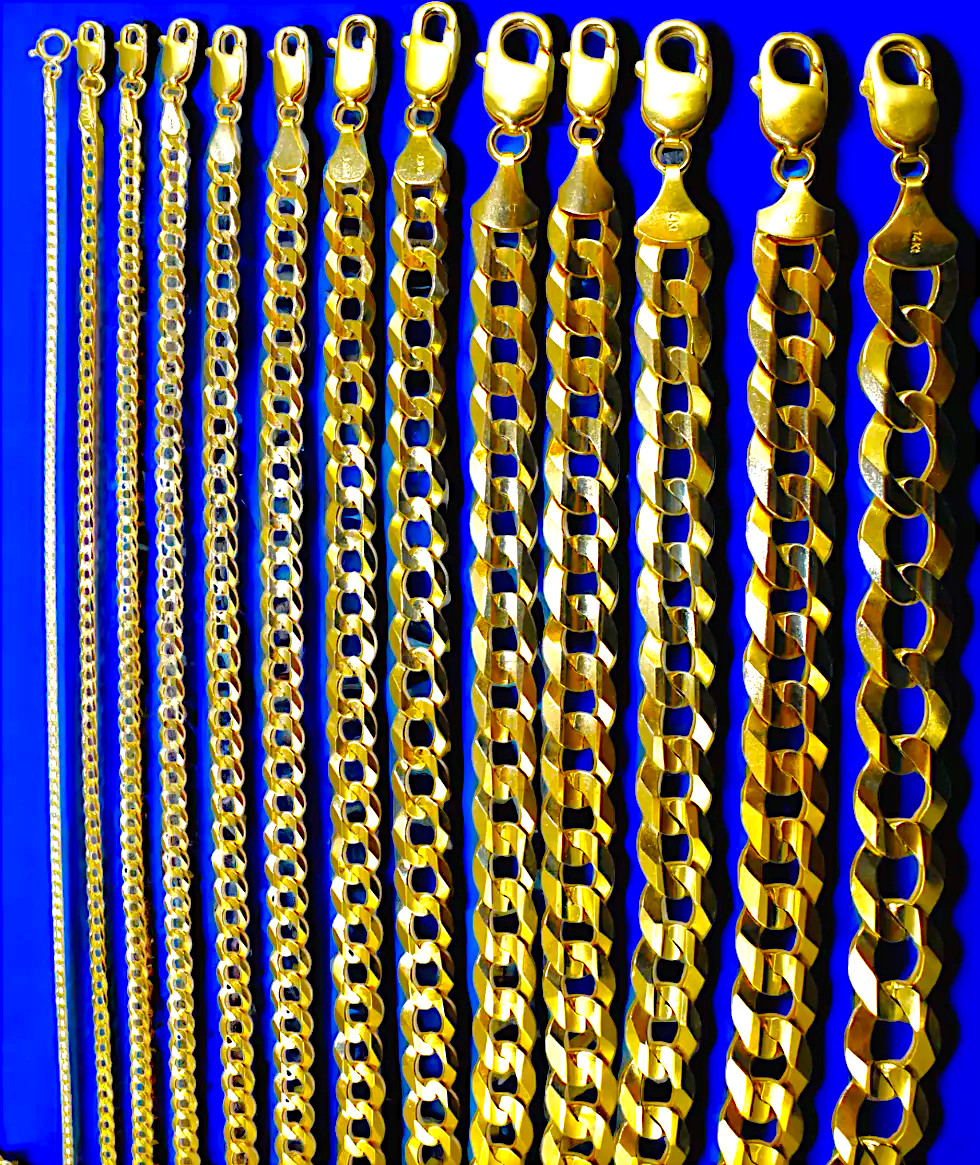 14K Yellow Gold SOLID Curb Cuban Chain Necklace Bracelet Real 1.5mm-14mm 7″-30″