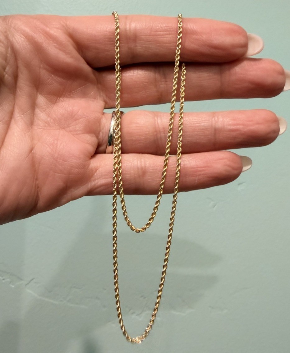 New Beautiful 18k Gold 18”, 1.6mm Diamond Cut Rope Chain, Not Plated, Not Filled