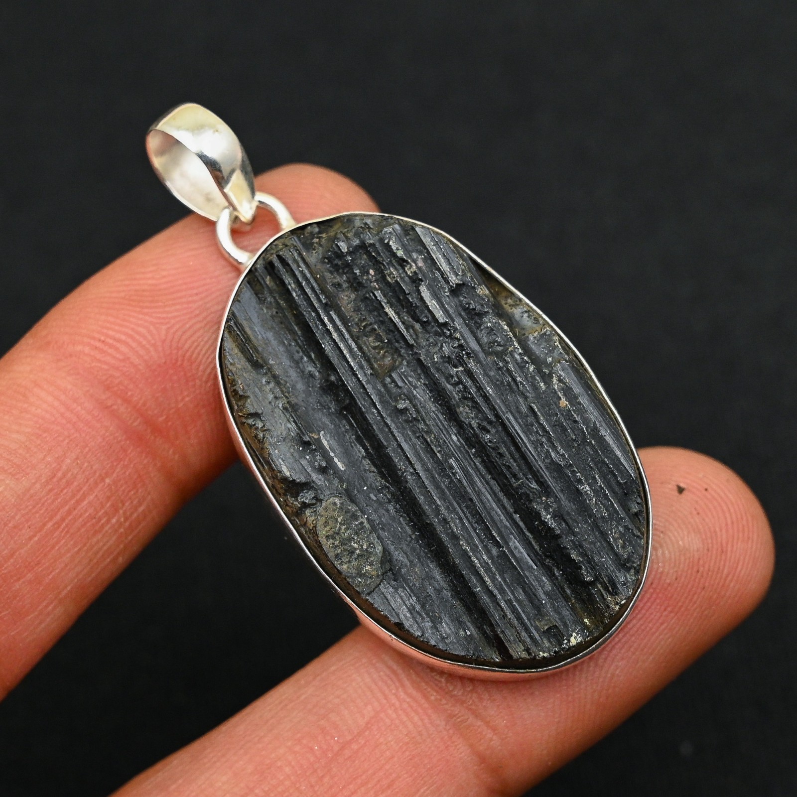 Black Tourmaline Gemstone 925 Sterling Silver Handmade Pendant Jewelry Gift For