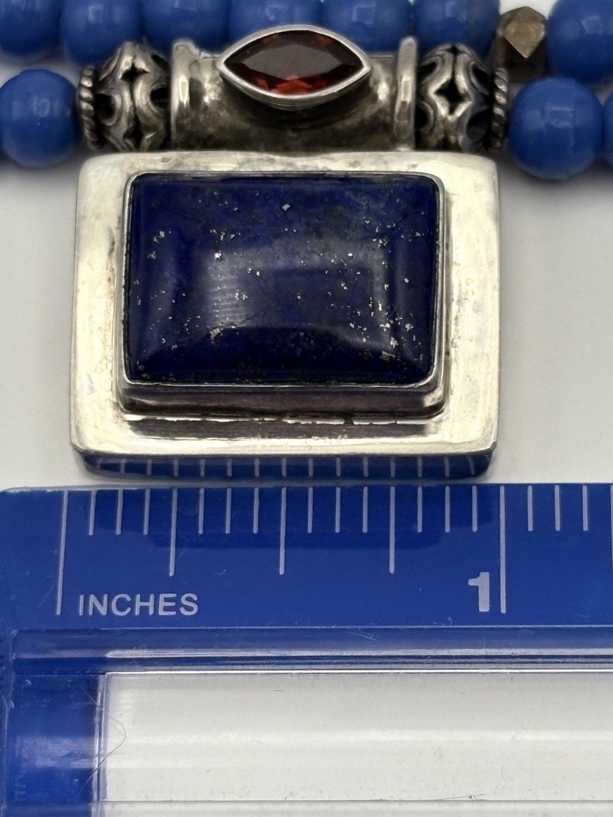 Sterling Silver & Lapis Necklace Double Strand Dyed Stone Beads Magnetic Close