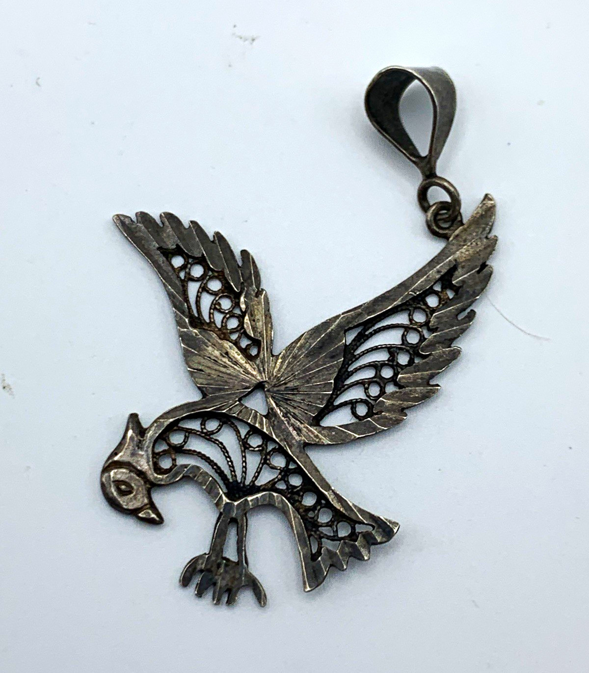 Turney Signed 925 Sterling Silver Engraved Bird Pendant Charm No Stone
