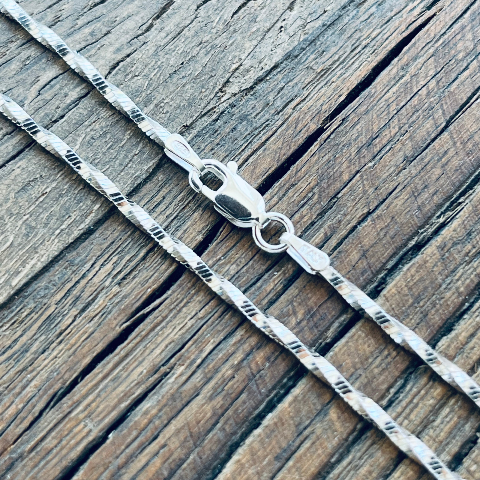 Real Solid 925 Sterling Silver Twisted Square Diamond Cut Snake Chain Necklace