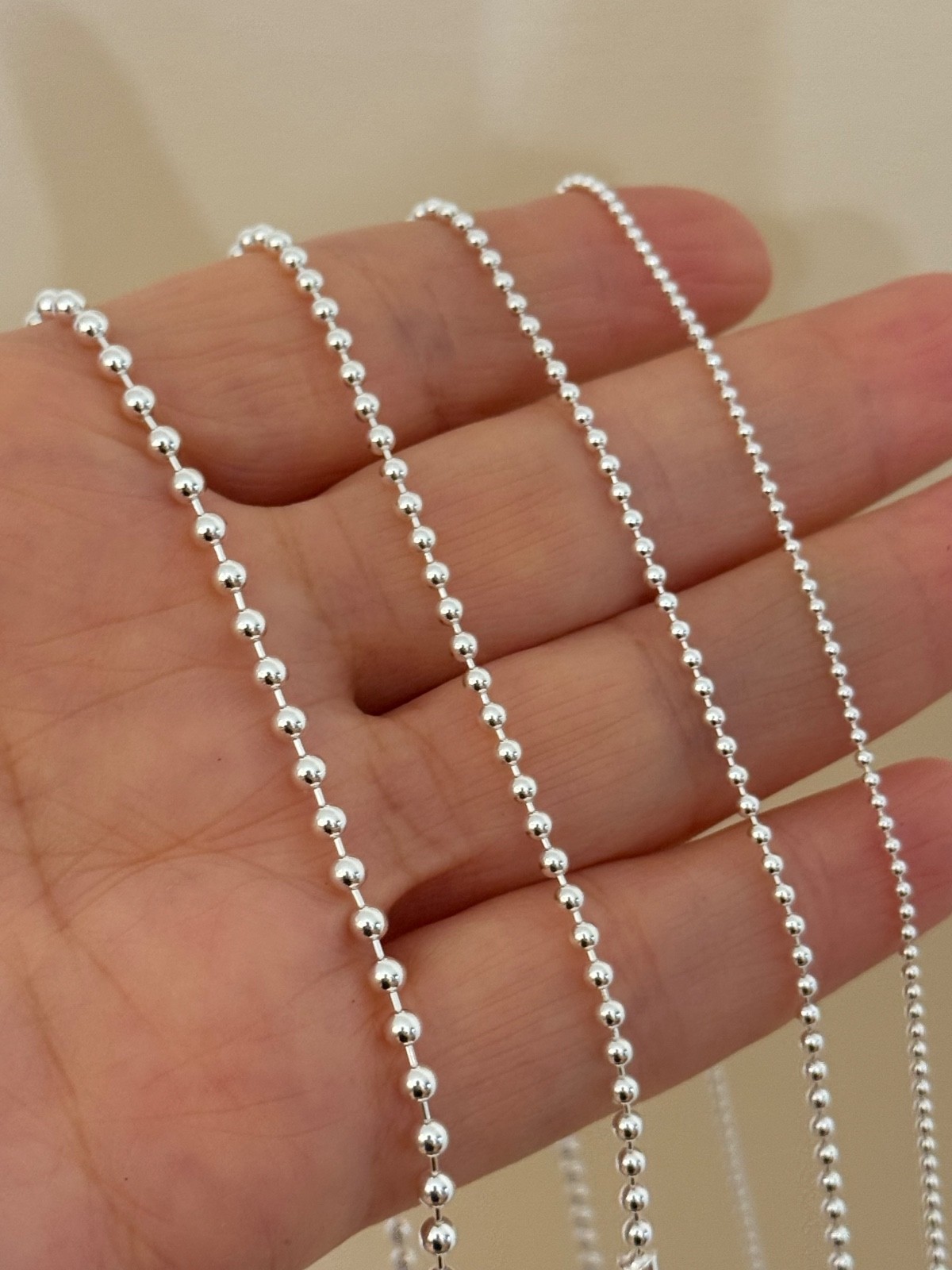 925 Sterling Silver Ball Beaded Chain Necklace High Polished