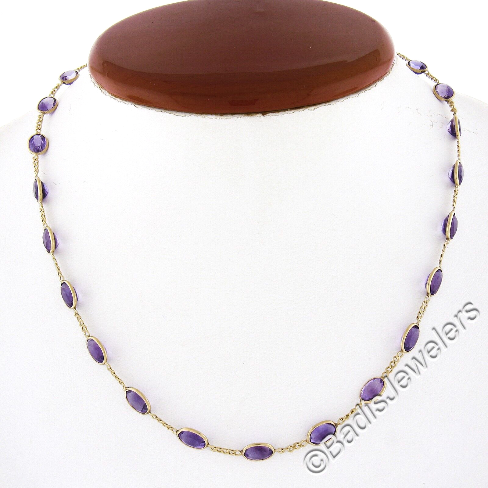 14k Yellow Gold 15ctw Oval Amethyst 16.25″ by the Yard Curb Link Chain Necklace