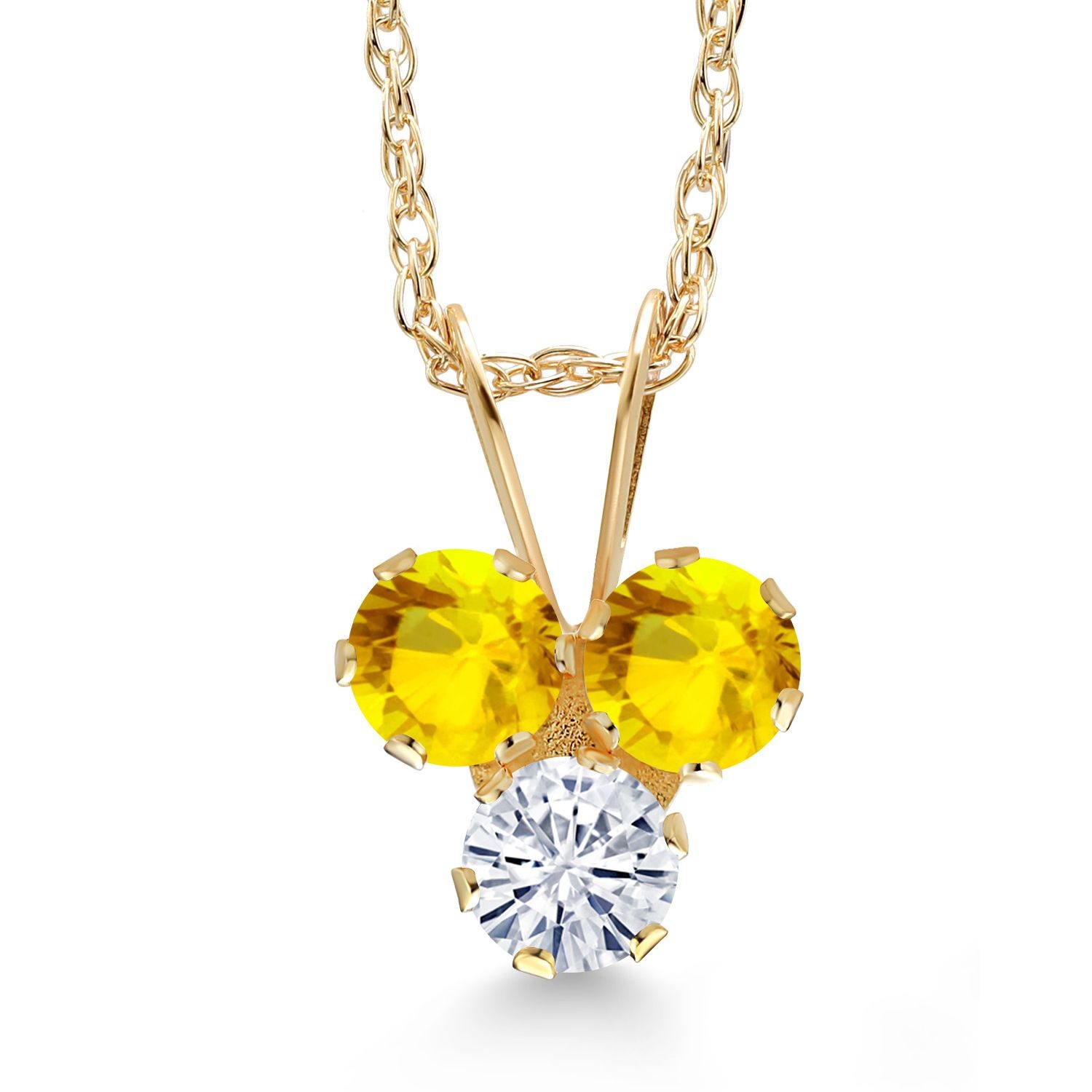 14K Yellow Gold Yellow Sapphire and White Moissanite 3-Stone Pendant Necklace