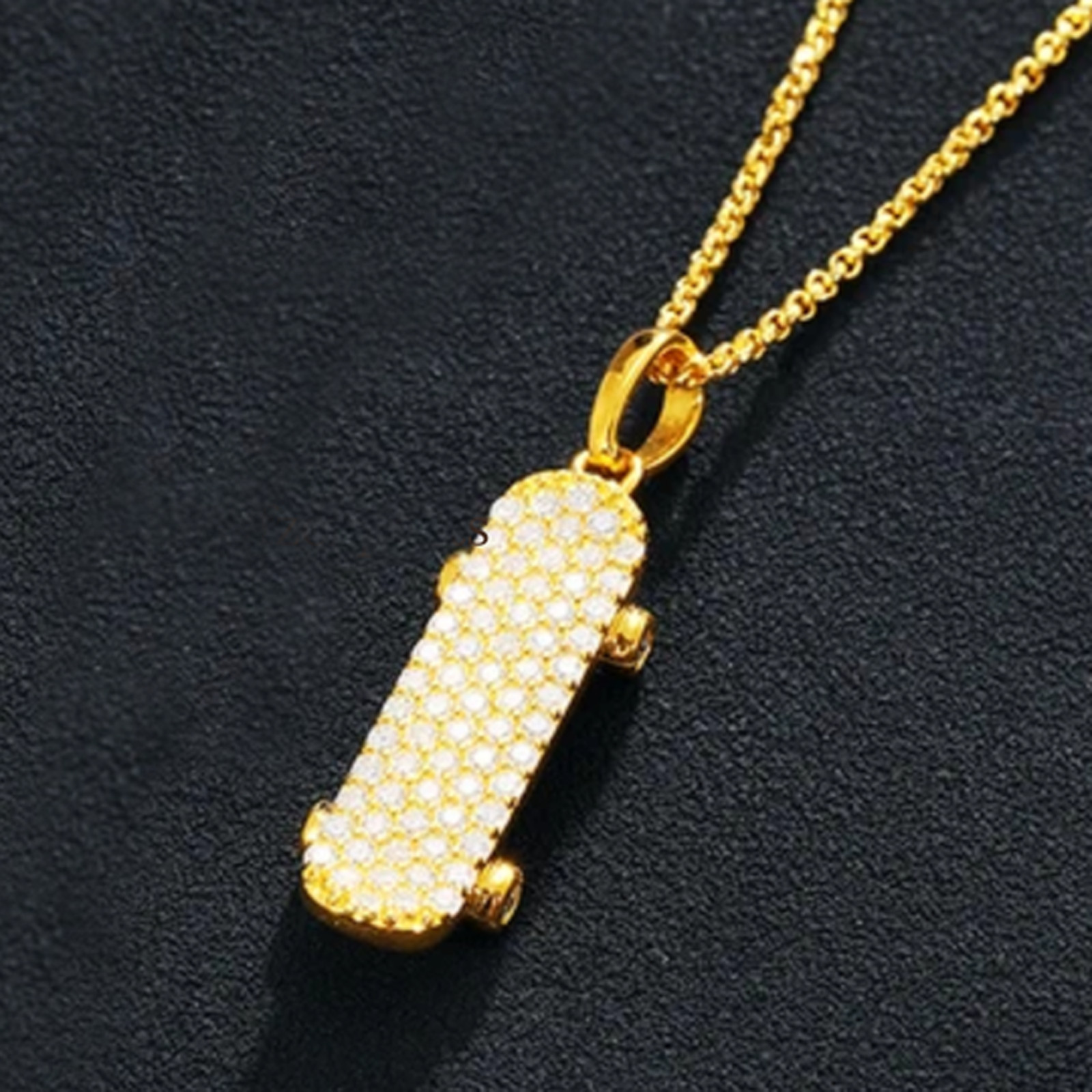Skateboard Necklace Pendant For Men 925 Silver Moissanite Christmas Gift For Him