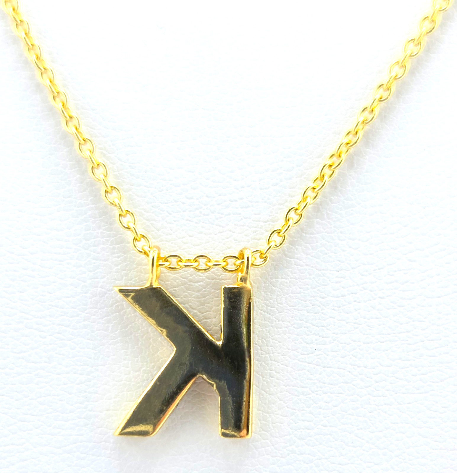Joya “K” Initial Necklace Crushed Black Diamond 18″ Sterling Gold tone 1230