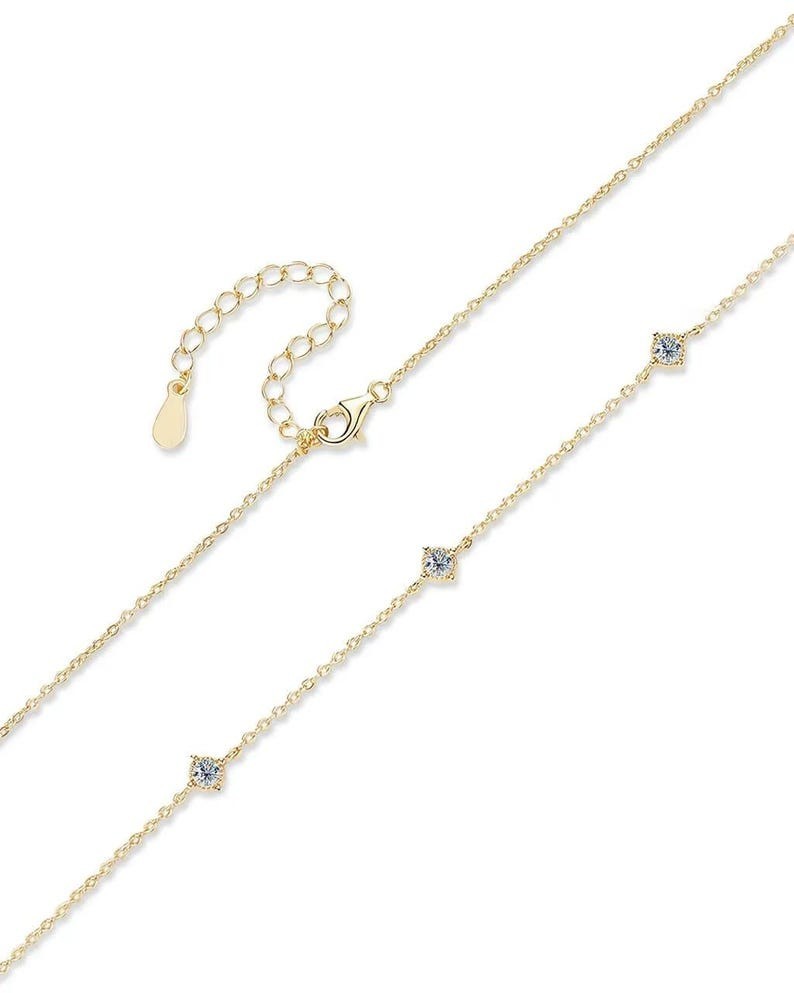 Round Cut Natural Diamond Station Necklace 14K Yellow Gold For Your Loved Once