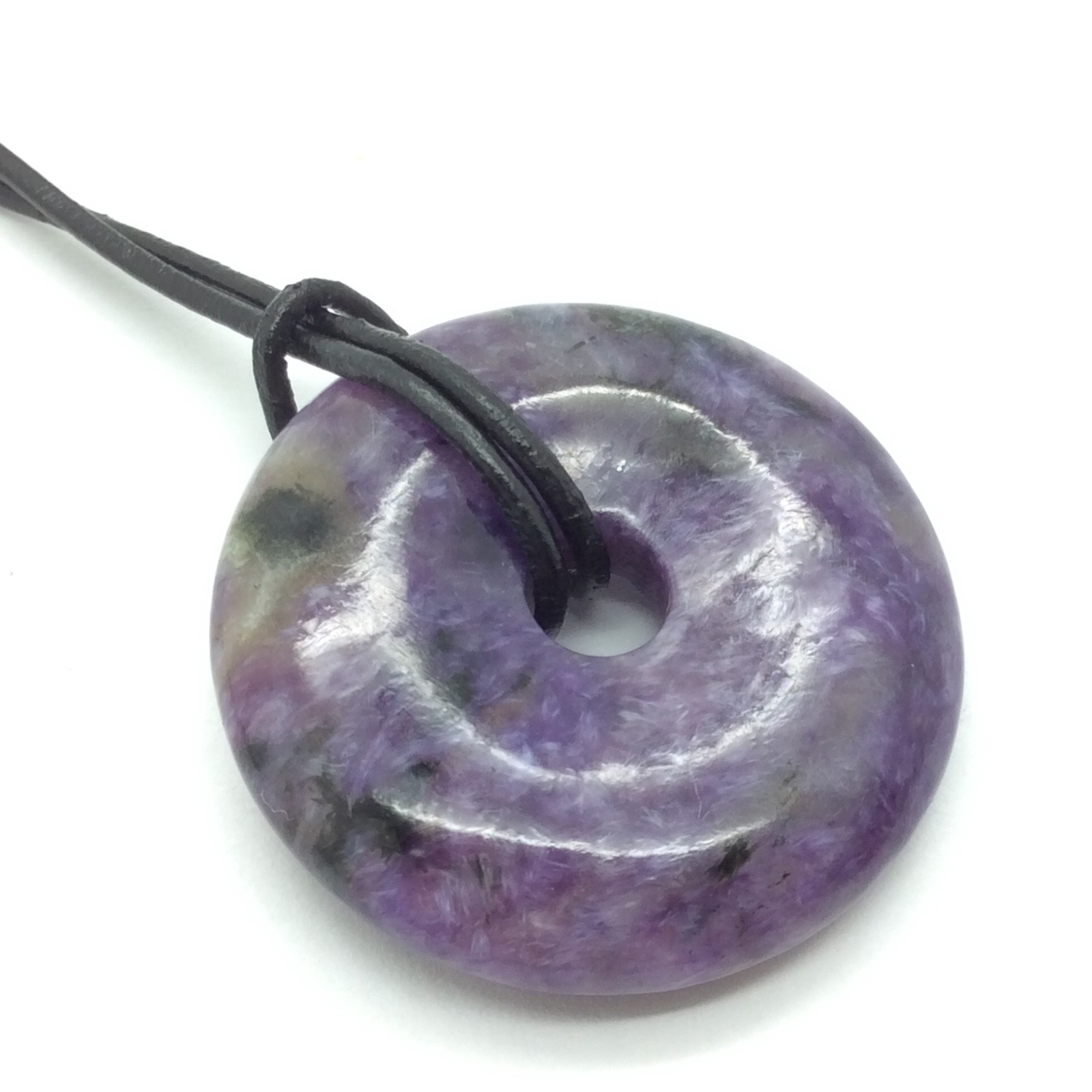 Charoite Bi Disk Pendant Purple Circle Gem Stone Necklace Siberia 25mm #5