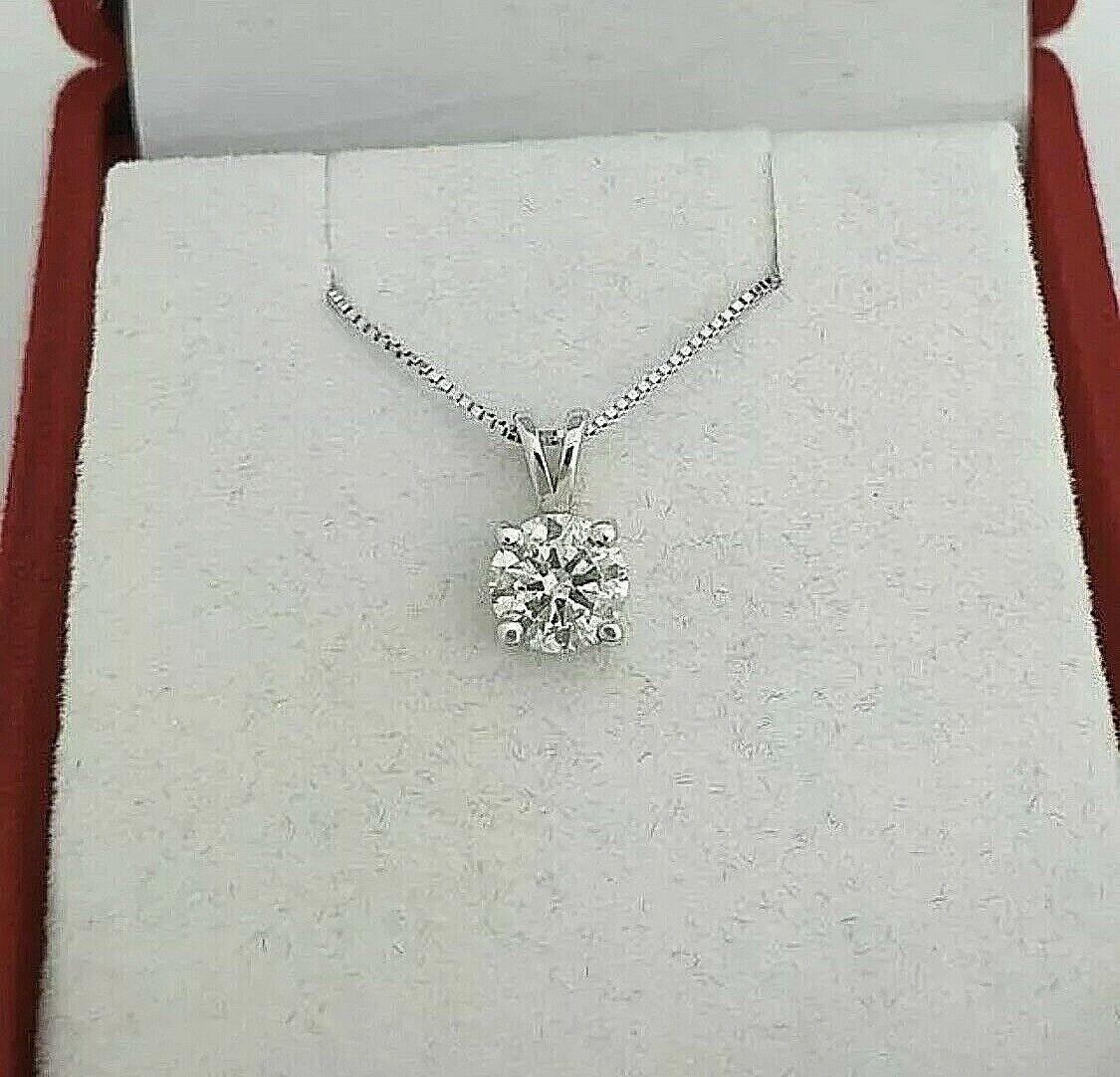 1.00 Ct Round Brilliant Cut FL/D Certified Moissanite 14K White Gold Pendant 18″