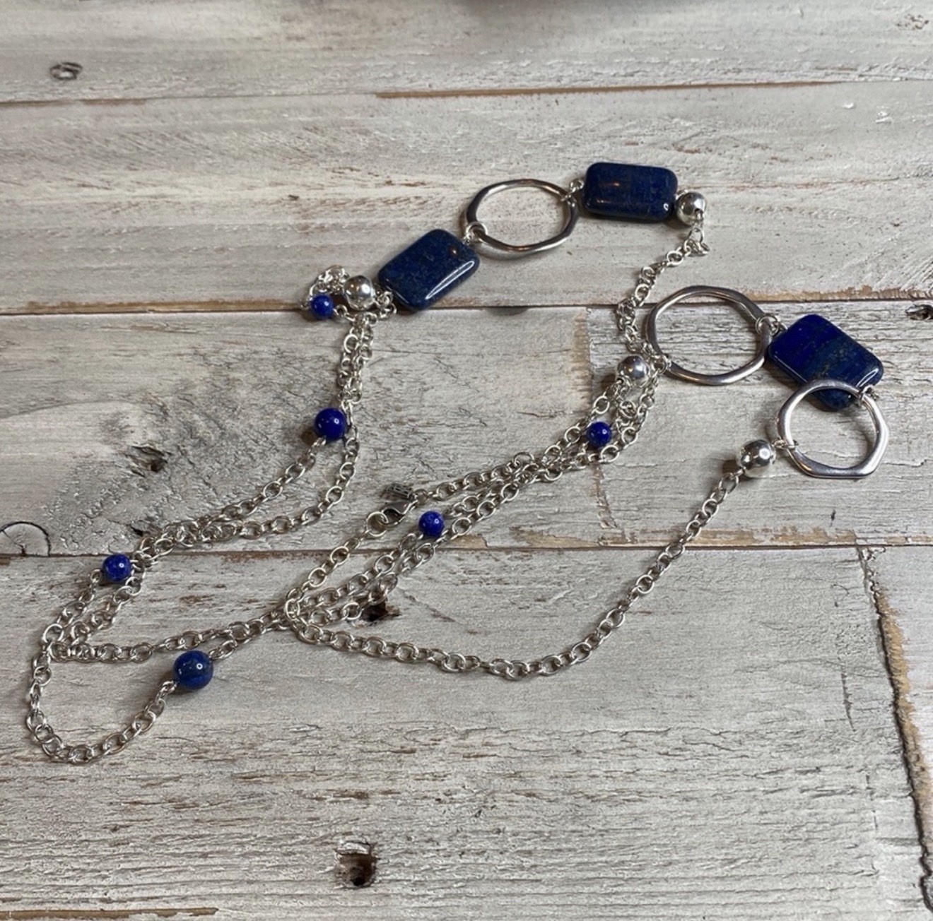 Grace & Heart G&H LA QUINTA .925 Sterling Silver LAPIS NECKLACE 35”L JEWELRY