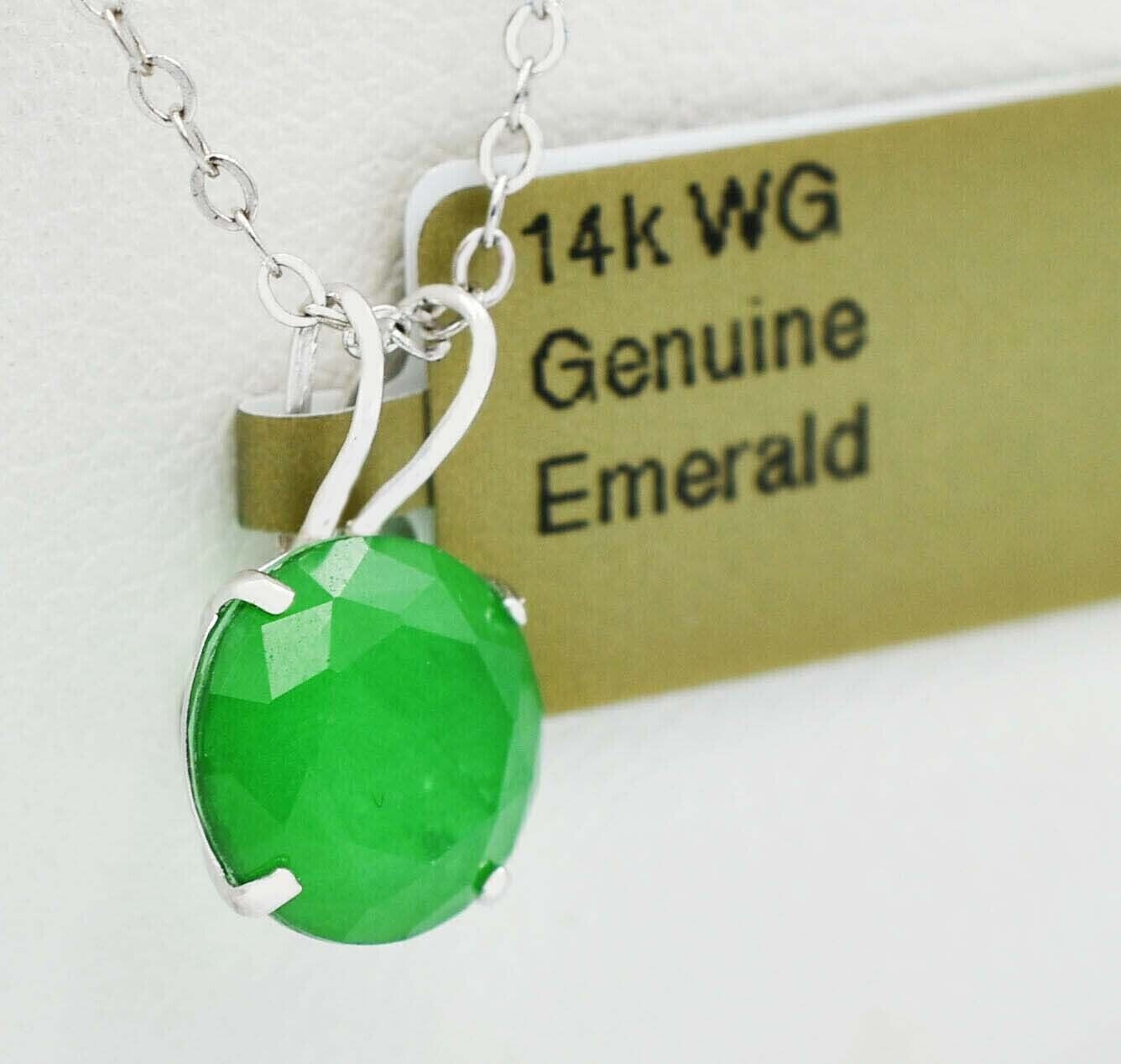 GENUINE 3.80Ct ROUND CUT GDGL EMERALD PENDANT IN 14K WHITE GOLD Free Appraisal