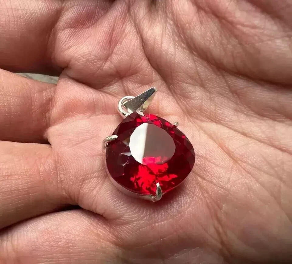 Certified 24.75 CT Natural Red Ruby Loose Gemstone 925 Solid Silver Pendant