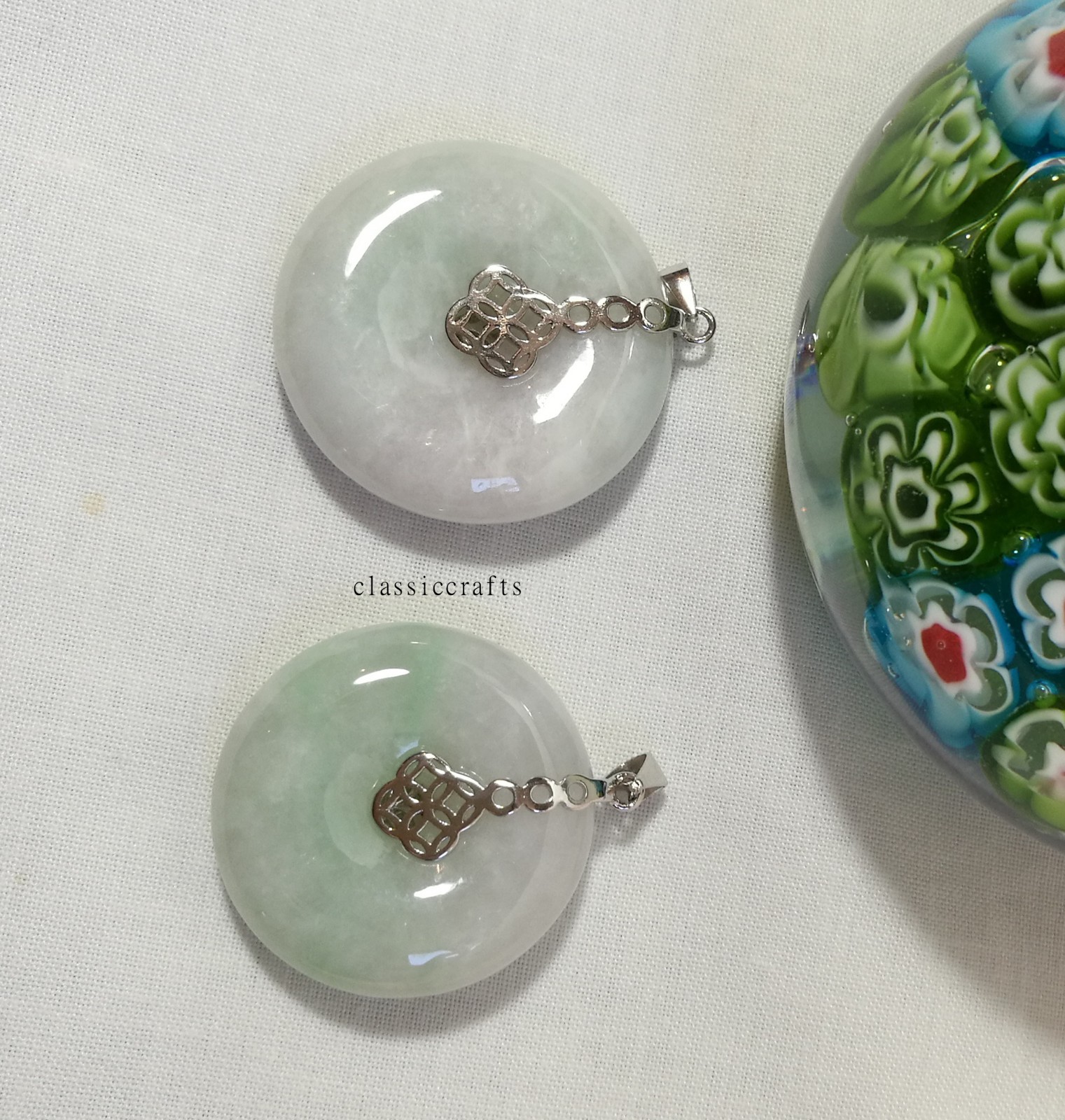 Genuine Grade A Myanmar Jadeite jade harmony ( 平安）Pendant in silver Dia30mm