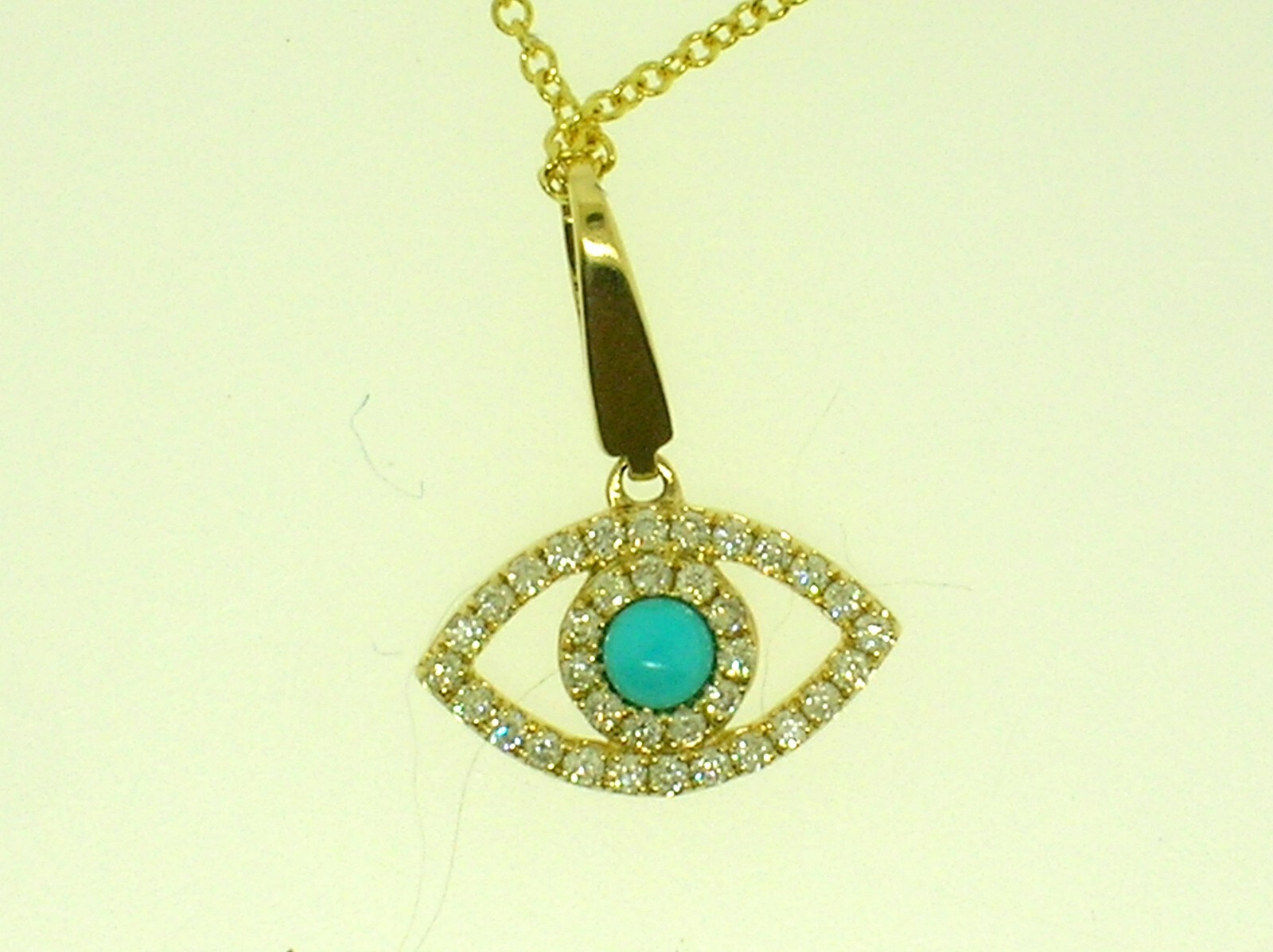 EFFY 14K GOLD CHAIN NECKLACE TURQUOISE EVIL EYE PENDANT 0.17 CTW DIAMONDS – NEW!