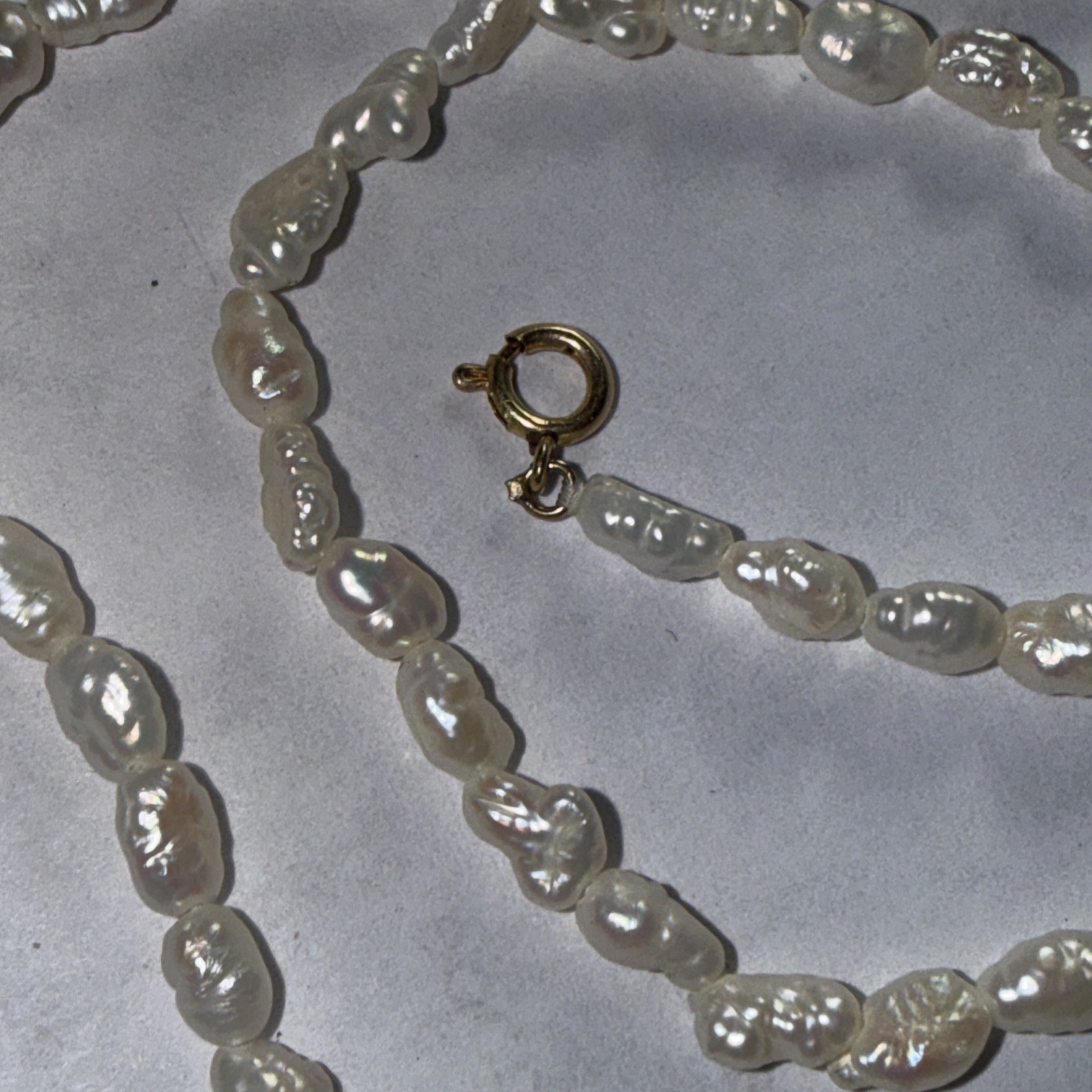 Necklace 14k Gold Cultured Rice Pearl 17” Unused Old Stock Vintage