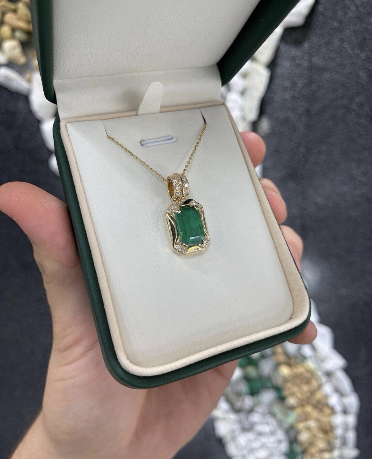 4.7 Crt Emerald Diamond Pendant 14k Solid Gold Natural Zambian Emerald Pendant
