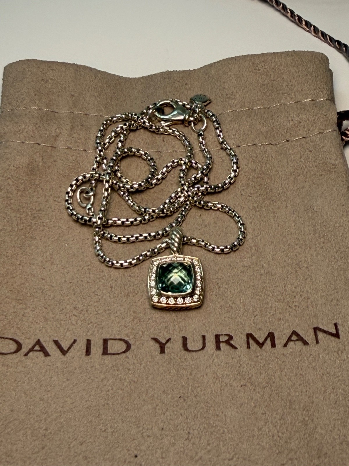 David Yurman Albion Green Prasiolite Halo Pendant Necklace Sterling Silver 925